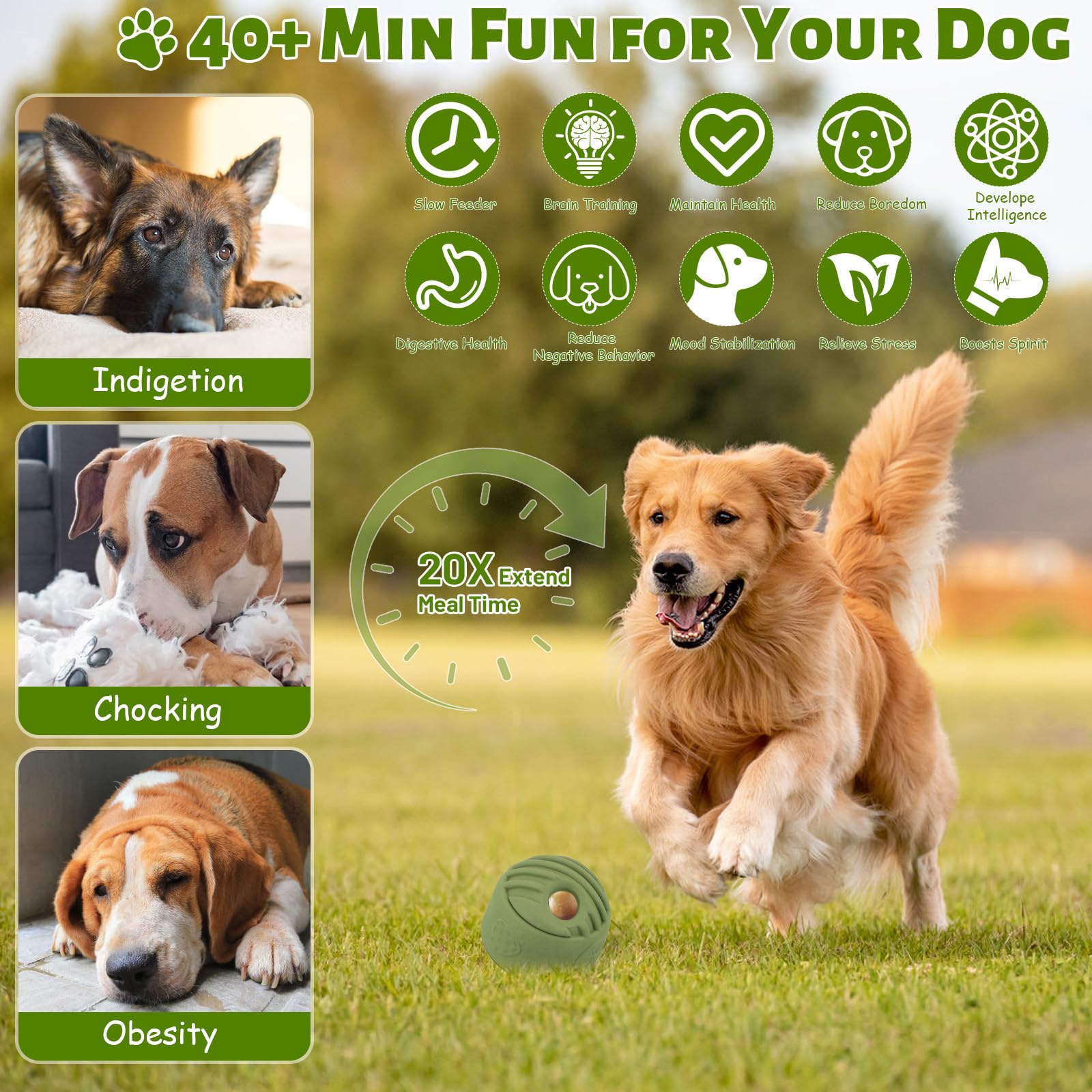 Ateson Interactive Dog Toy For Large Dogs (20-140 Lbs) 2Pack- Durable Freezable Rubber Chew Toy, Mint Scent, Anxiety Relief Puzz