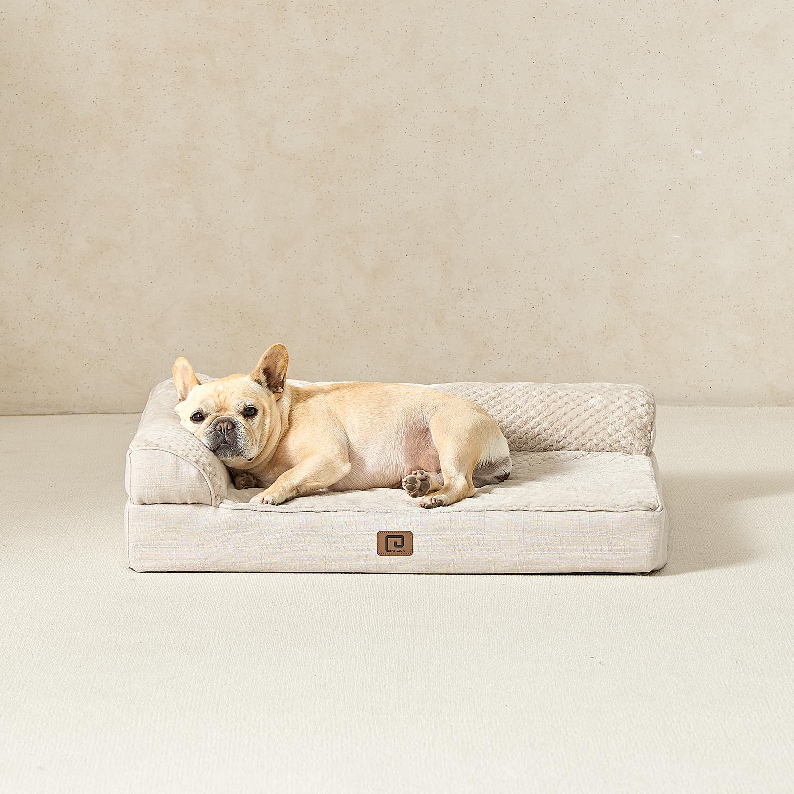 Eheyciga Memory Foam Orthopedic Dog Beds Large Sized Dog With Waterproof Lining, Washable Dog Sofa Bed With Removable Cover And Nonskid Bottom For Crate Pet Couch Bed, 35X23 Inches, Beige