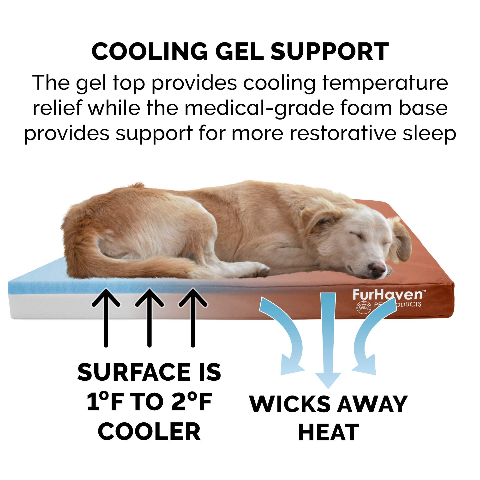Furhaven Water-Resistant Cooling Gel Dog Bed for Large/Medium Dogs w/ Removable Washable Cover, For Dogs Up to 55 lbs - Indoor/O