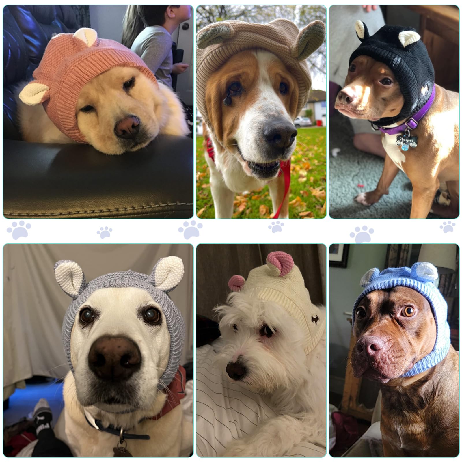 Quiet Ears For Pets, Knitted Dog Hats & Ear Muffs For Noise Protection - Warm Winter Hat & Snood Head Wrap For Medium To Large D