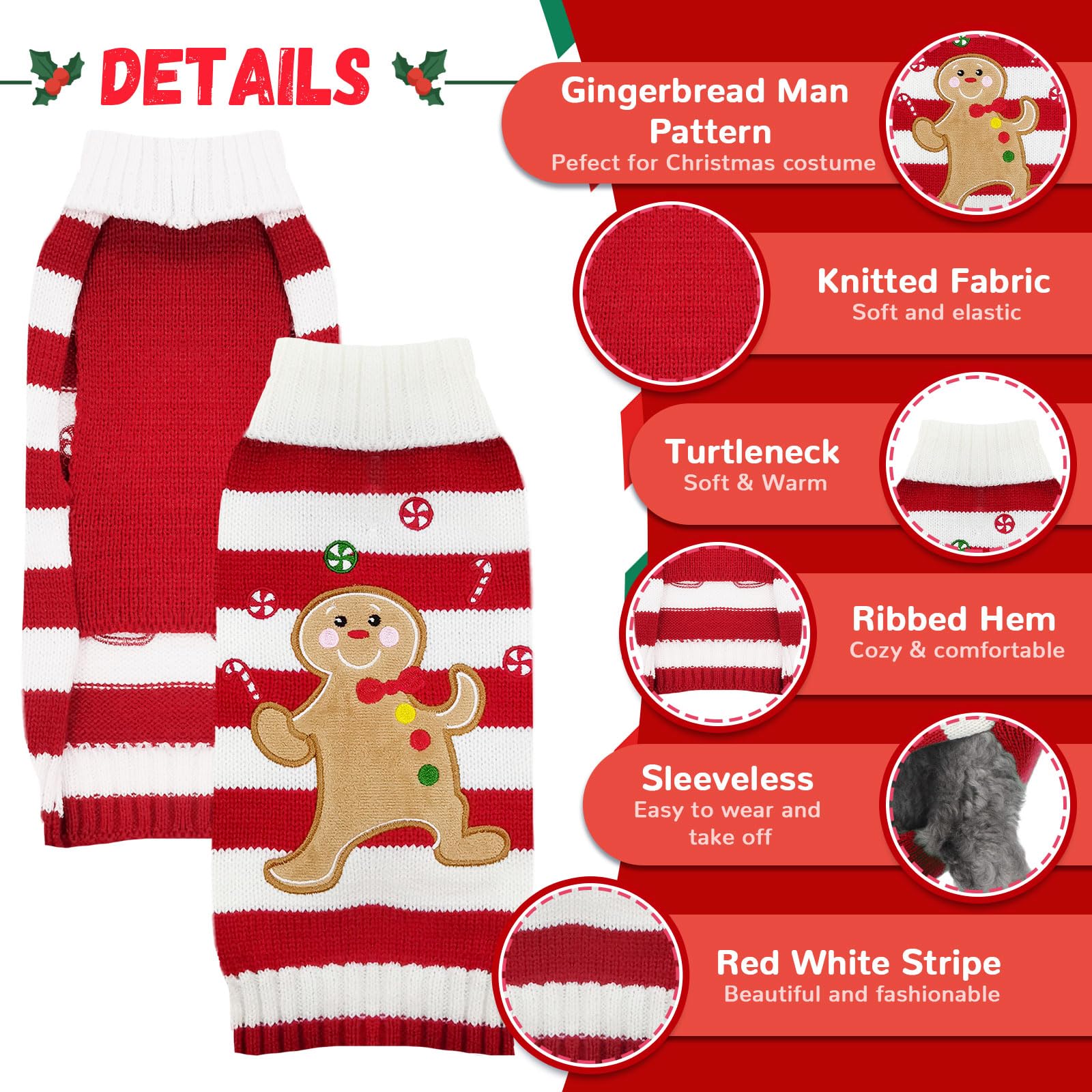 Doggyzstyle Dog Christmas Sweater Xmas Pet Clothes Cute Striped Gingerbread Man Costume Holiday Puppy Cat Jumpers Outfits New Ye