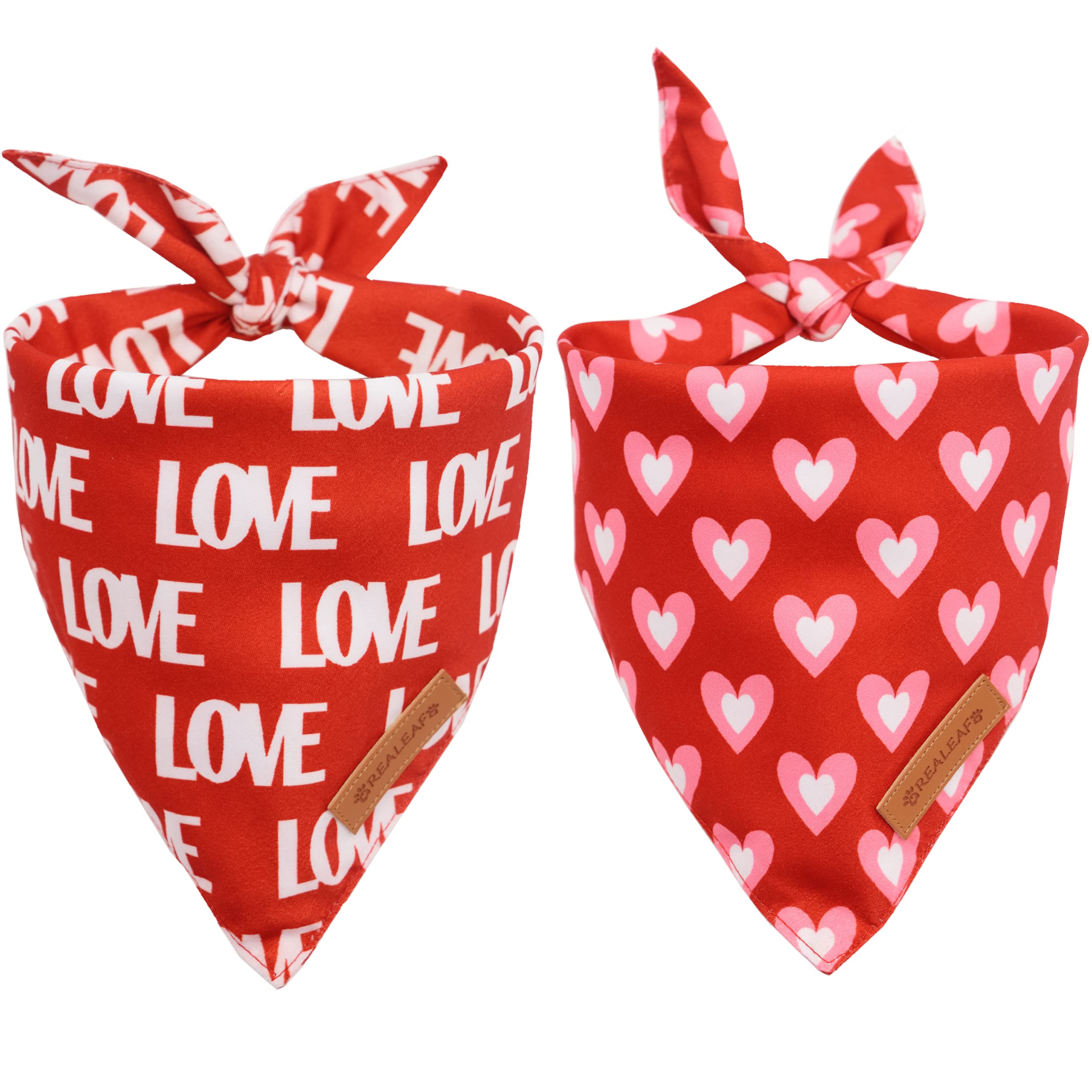 Realeaf Love Dog Bandanas 2 Pack, Triangle Reversible Mothers Day Valentine'S Day Pet Scarf For Boy And Girl, Premium Durable Fa
