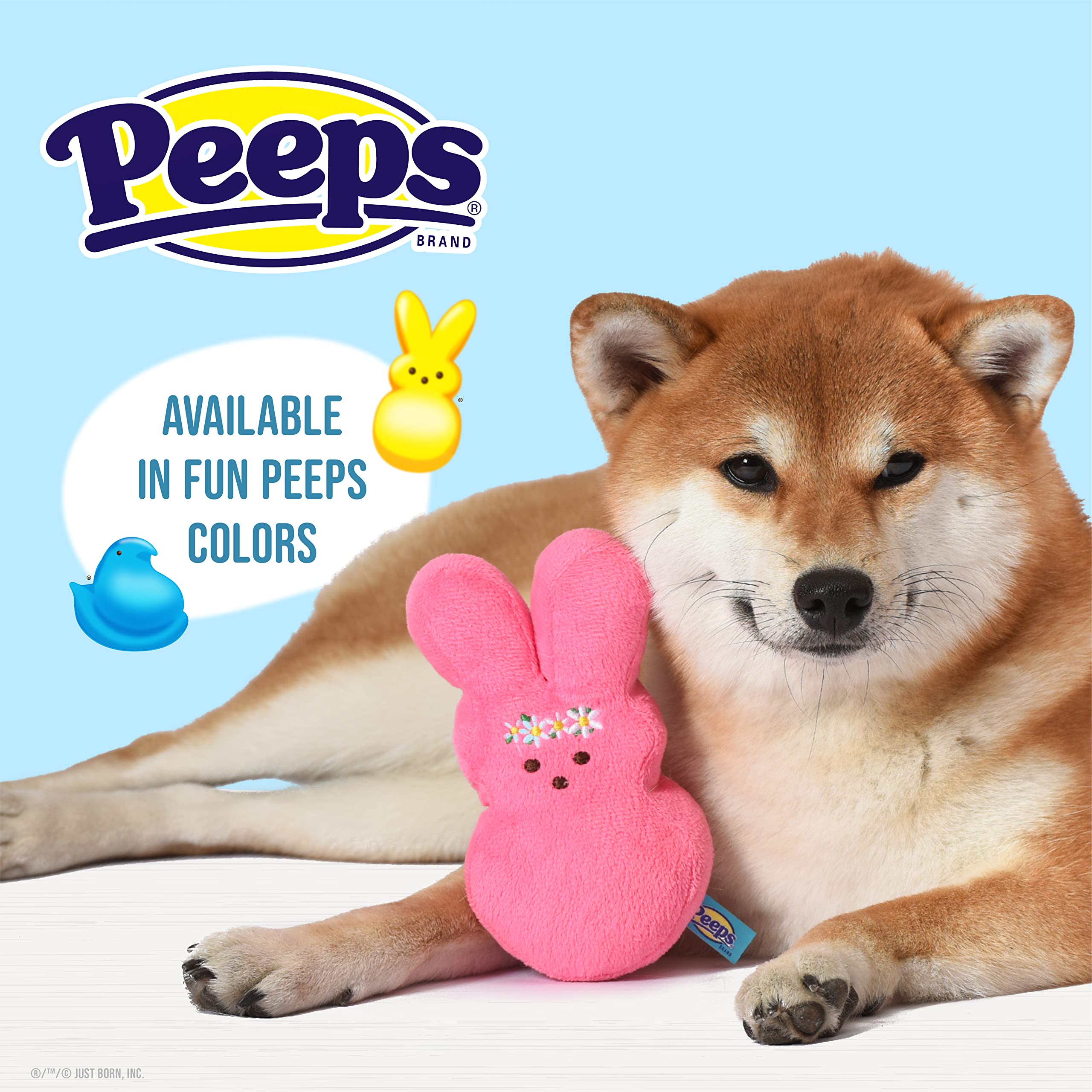 Peeps Plush Bunny Dog Toy, Medium 6 Inch, Pink Flower, Soft & Cuddly, Squeaky for Easter & Everyday Fun