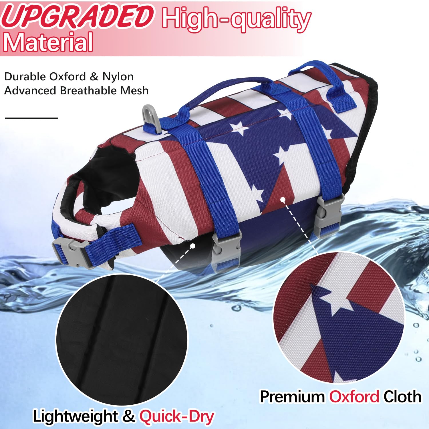 Emust Dog Life Vests, Adjustable Dog Life Jacket With Rescue Handle, Dogs Flotation Vest For Small/Medium/Large Dogs, Xs, Flagst