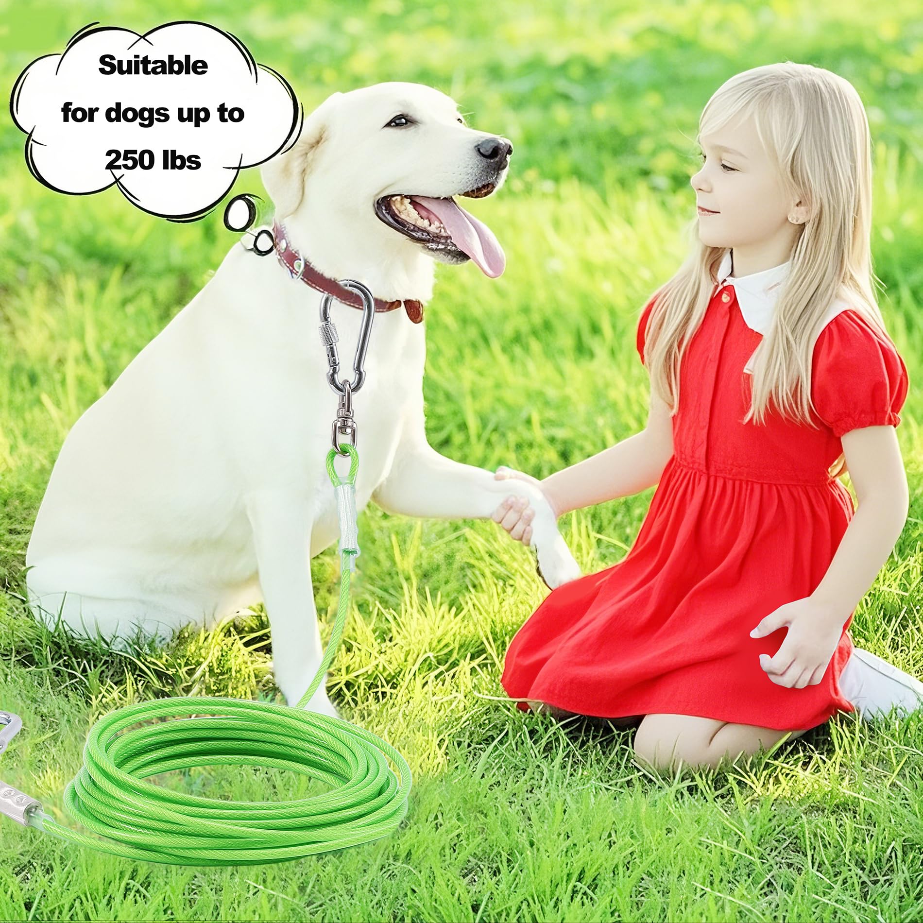 Dog Tie Out Cable For Outside,15Ft Heavy Duty Dog Leash&Chains With Swivel Hook,Small-Large Dogs Runner Cable Up To 250Lbs, Long