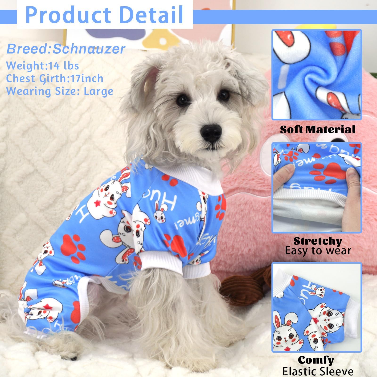 Xpudac Dog Pajamas Soft Stretchy Bunny Dog Clothes For Small Medium Dogs Pet Jumpsuit Cat Apparel-L