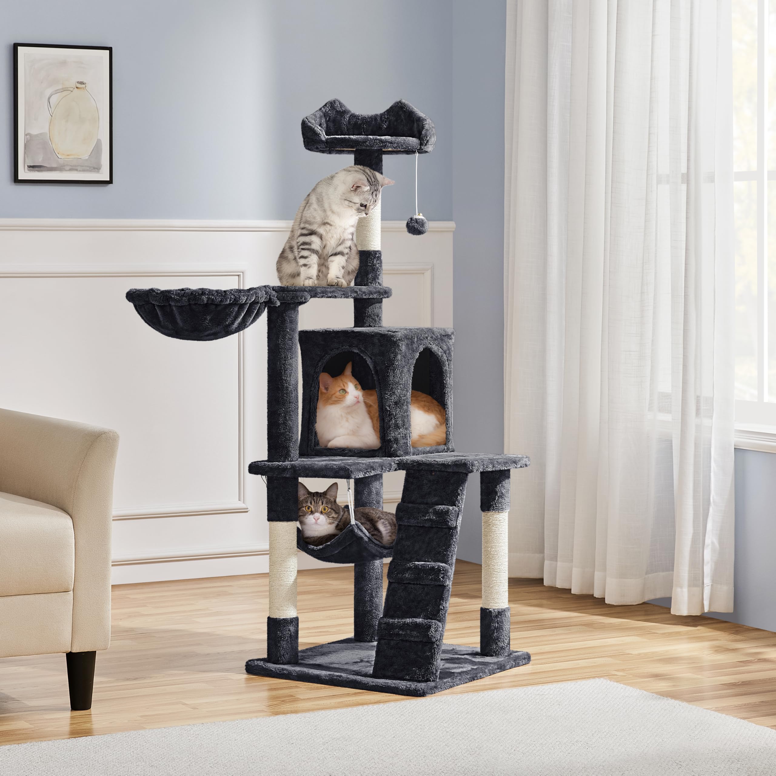 Yaheetech 51In Cat Tree Cat Tower As Activity Center, Indoor Cats And Kittens Playing House With Funny Hammock Tunnel Scratching Post