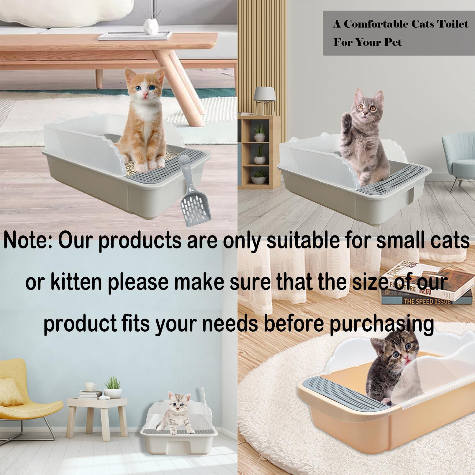 Kathson Open Cat Litter Box With High Side,Anti-Splashing Cats Litter Pan,Kitten Toilet With Litter Sifting Scoop,Semi-Enclosed