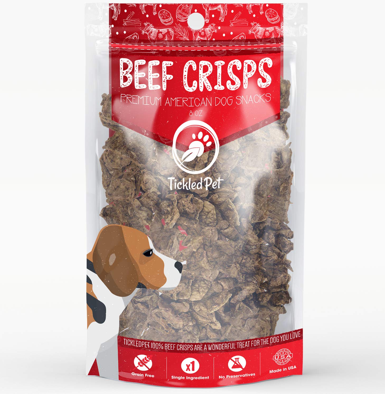 TickledPet Natural USA Beef Crisps, 8 oz, Brown, TP005