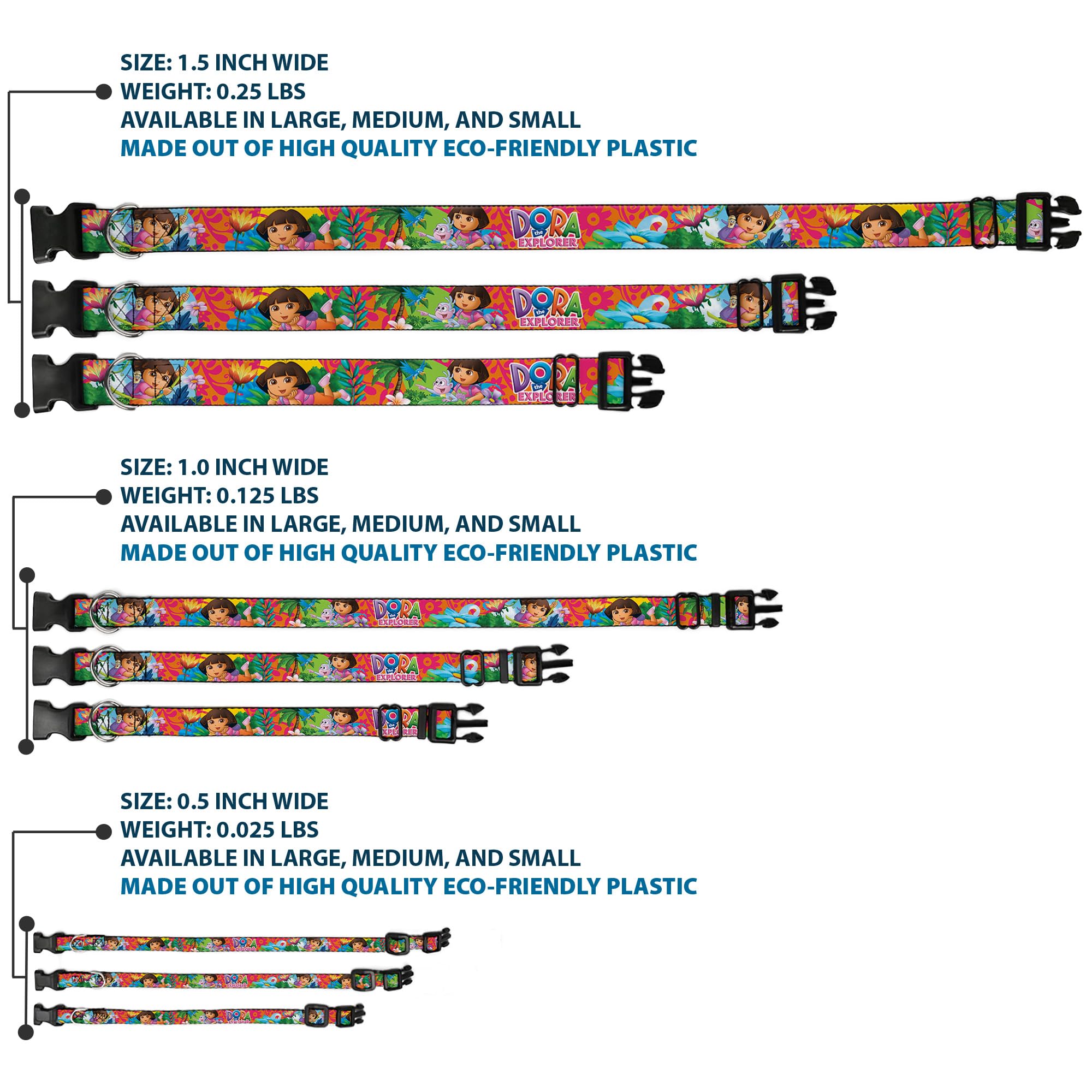 Dog Collar Plastic Clip Dora The Explorer Dora Poses Floral Collage Orange Pink 6 To 9 Inches 0.5 Inch Wide