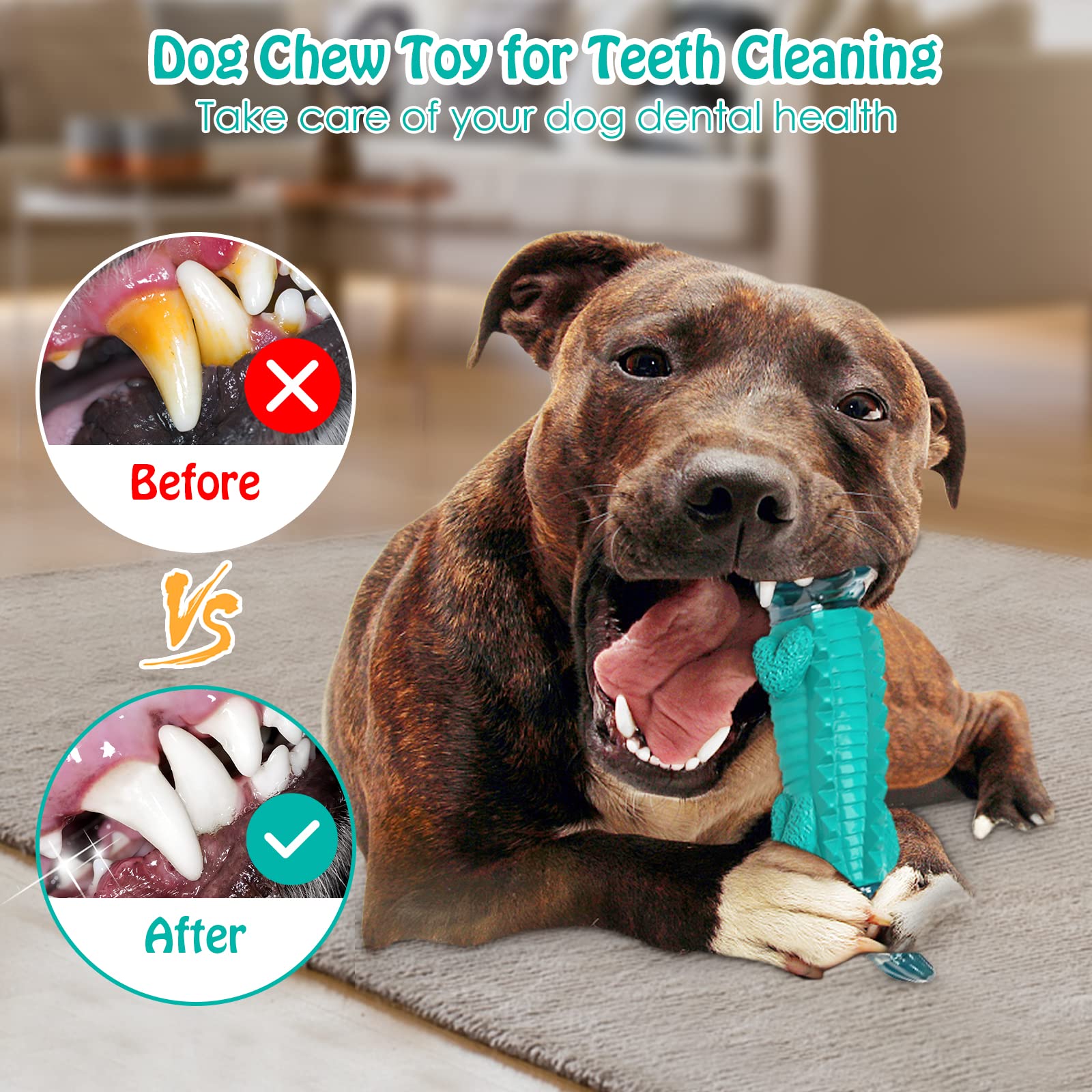 Jeefome Large Dog Chew Toy - Tough Indestructible Nylon Rubber for Aggressive Chewers - Blue