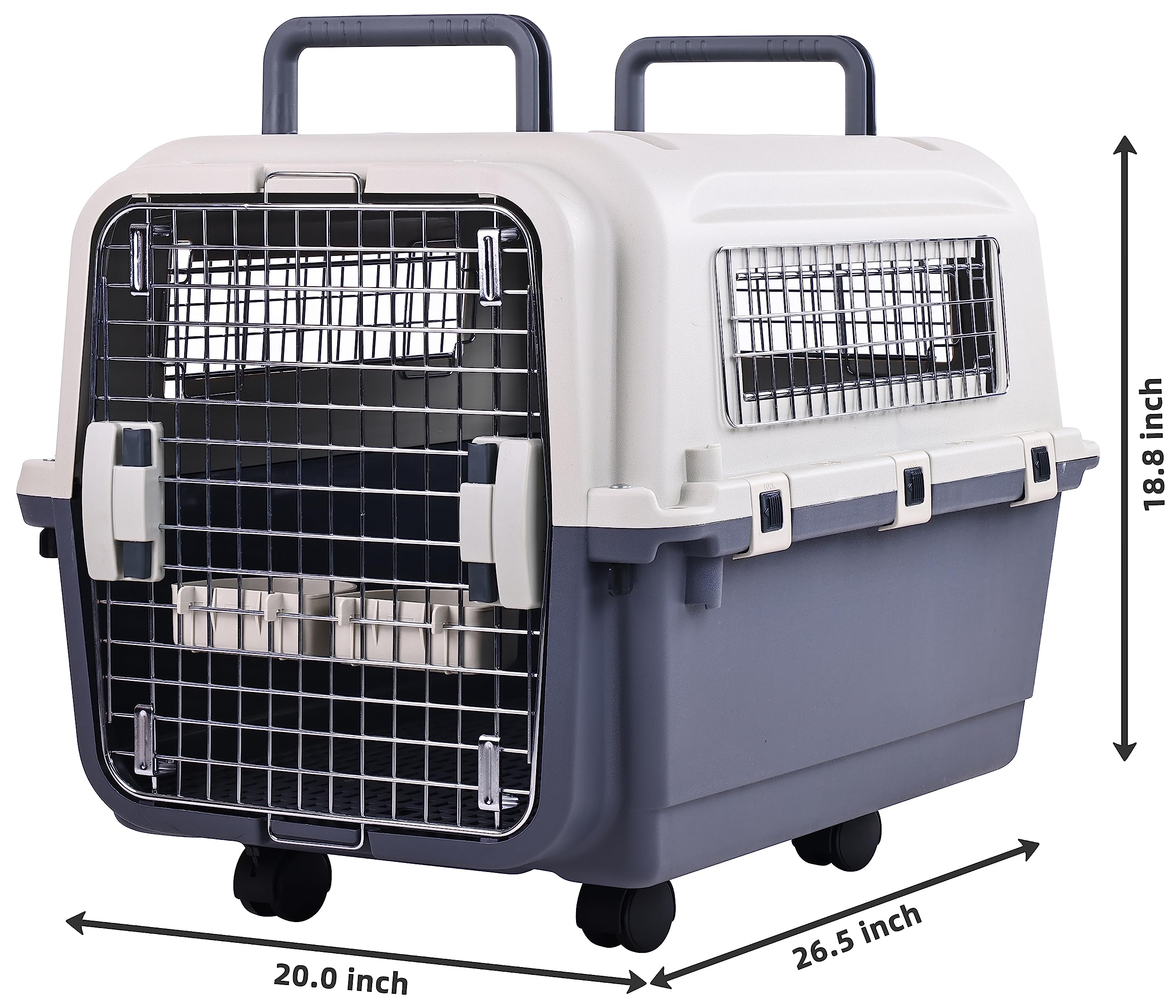 Elevon Plastic Kennels Pet Carrier Rolling Plastic Airline Approved Wire Door Travel Dog Crate, Medium (26.5'' L X 20'' W X 18.8