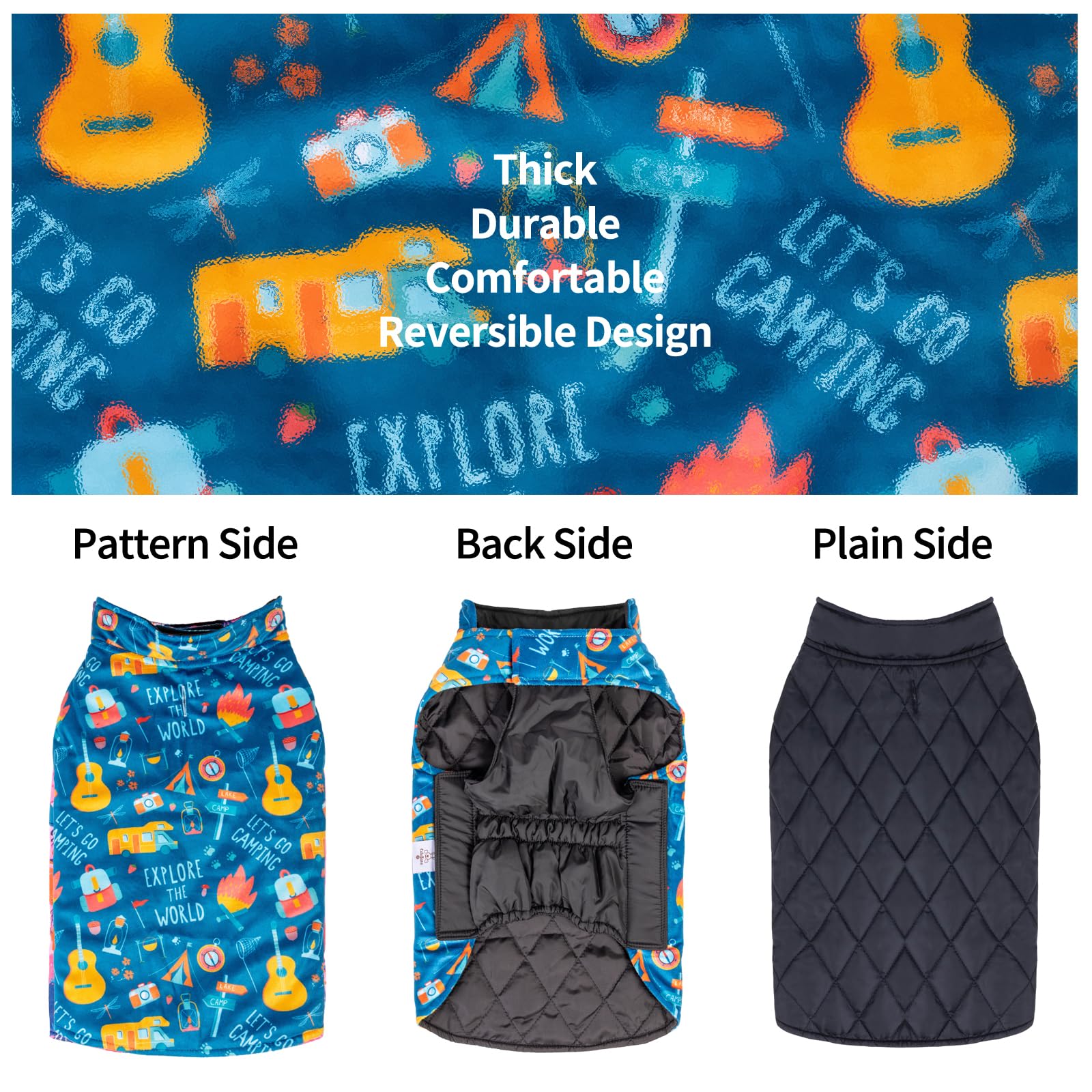 Cutebone Winter Dog Jacket - Reversible, Windproof & Waterproof, Thick Soft Coat With Leash Hole For Small, Medium & Large Dogs