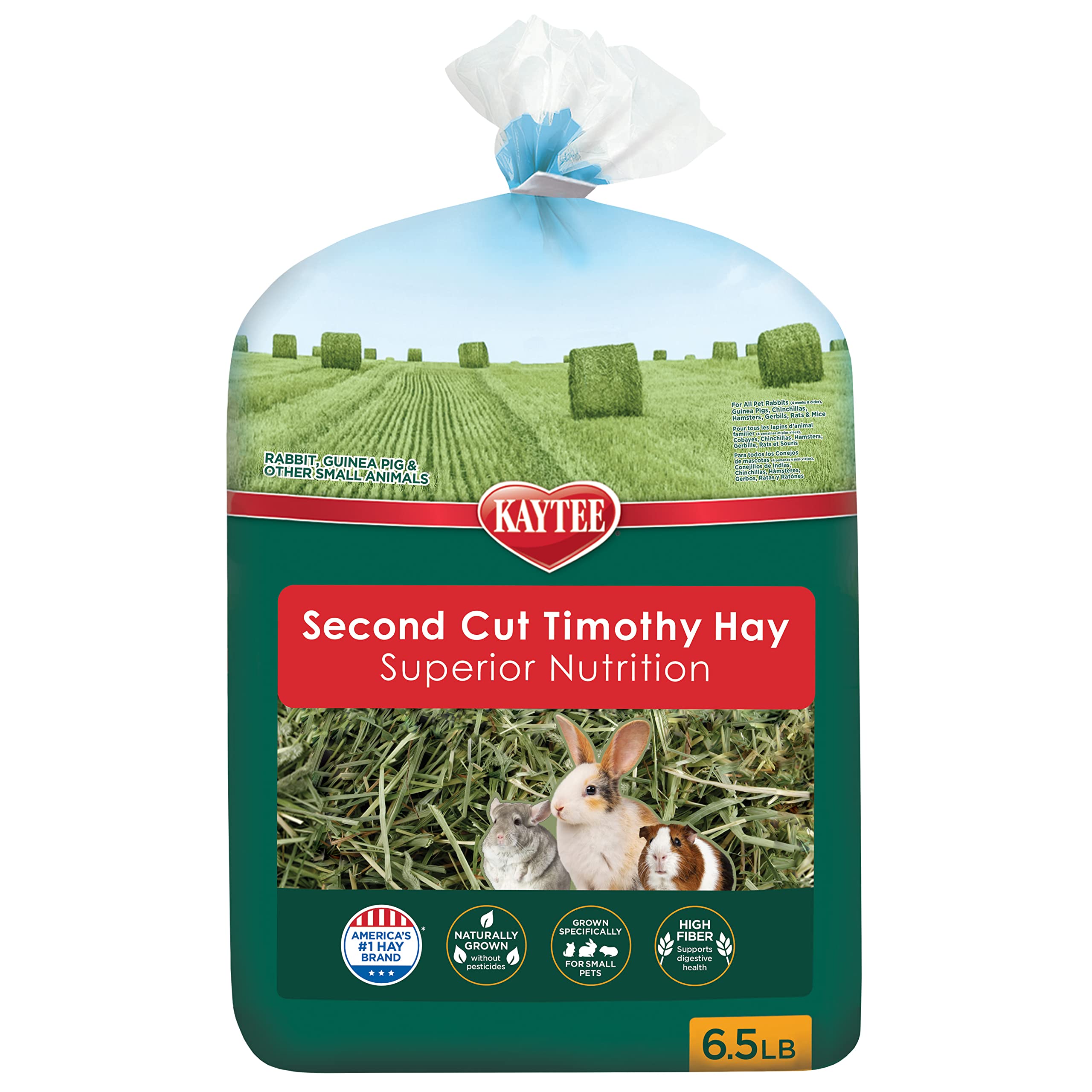 Kaytee 2nd Cut Soft and Lush Timothy Hay for Pet Guinea Pigs, Rabbits & Other Small Animals, 6.5 Pound