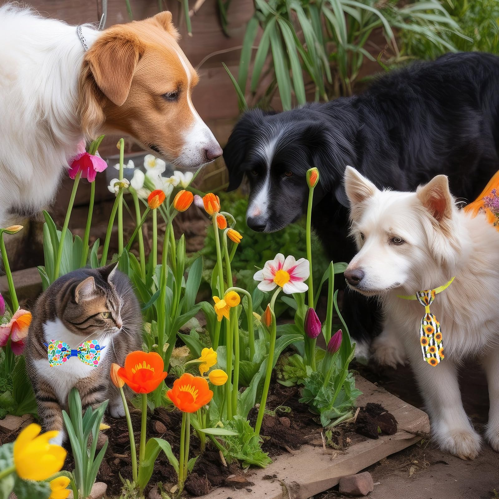 Eccliy 120 Pcs Spring Dog Bow Ties Collars For Dogs Daisy Dog Collar Bulk Spring Dog Ties Cat Bowtie Collar Adjustable Sunflower