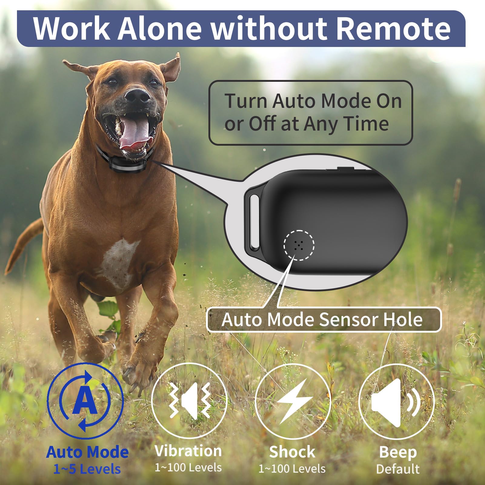 Petjoy Bark Collar With Remote, Bark And Training Collar Combo, Shock Collar For Large Dogs, Auto Bark Collar - Shock, Vibration