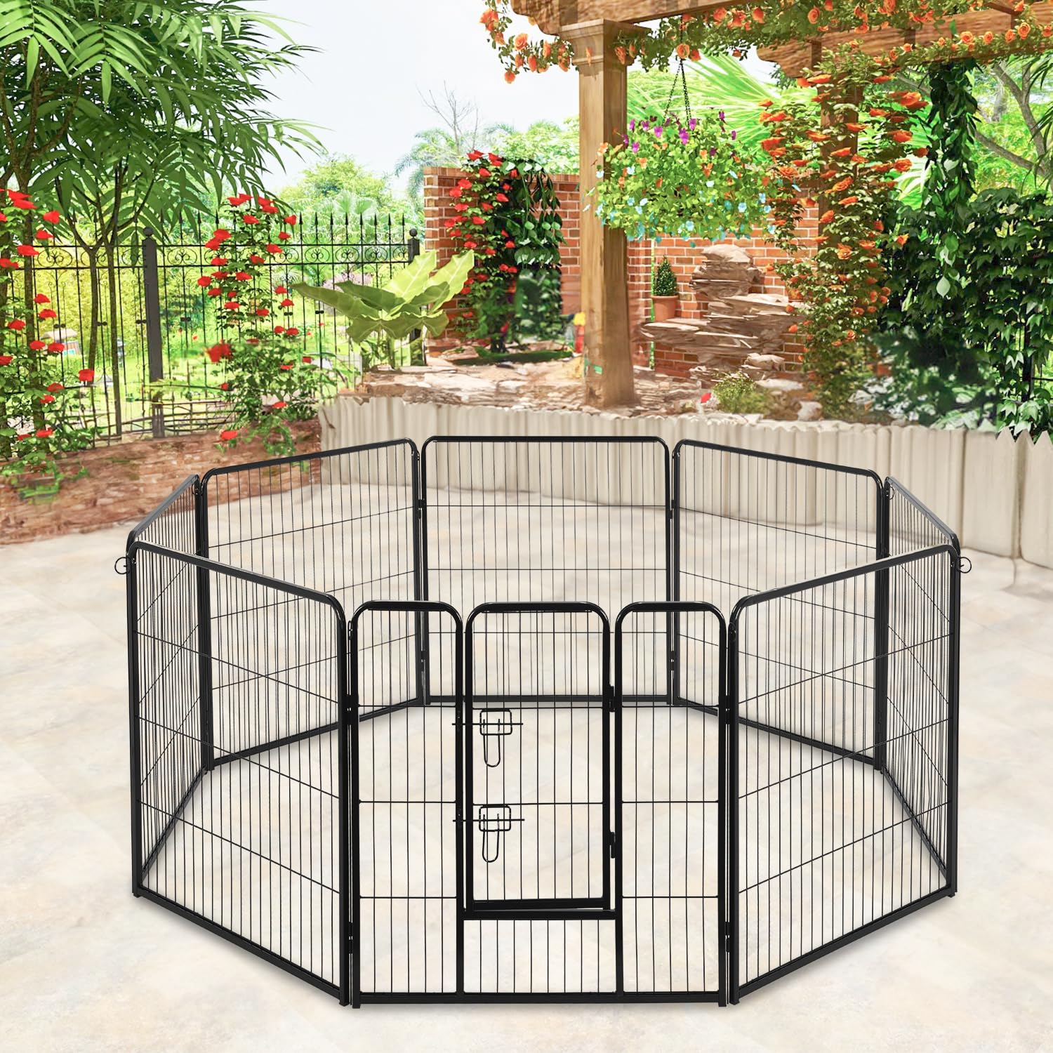 Bestpet Dog Playpen Indoor 40 Inch 8 Panels Metal Dog Pen Pet Dog Fence Outdoor Exercise Pen With Doors,Pet Puppy Playpen For Rv Camping Yard, Black