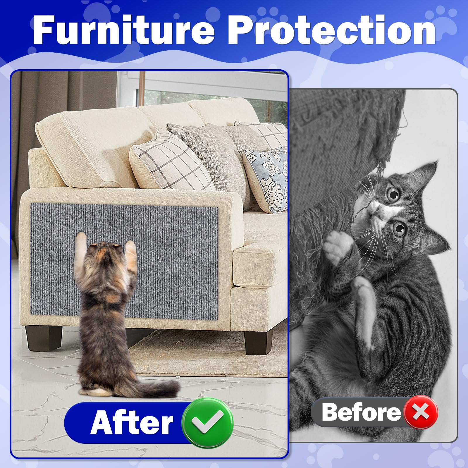 Enonci Anit Cat Scratch Couch Furniture Protector,196.8X15.8 Cat Wall Corner Scratcher Pads Mat,Diy Climbing Scratching Carpet P
