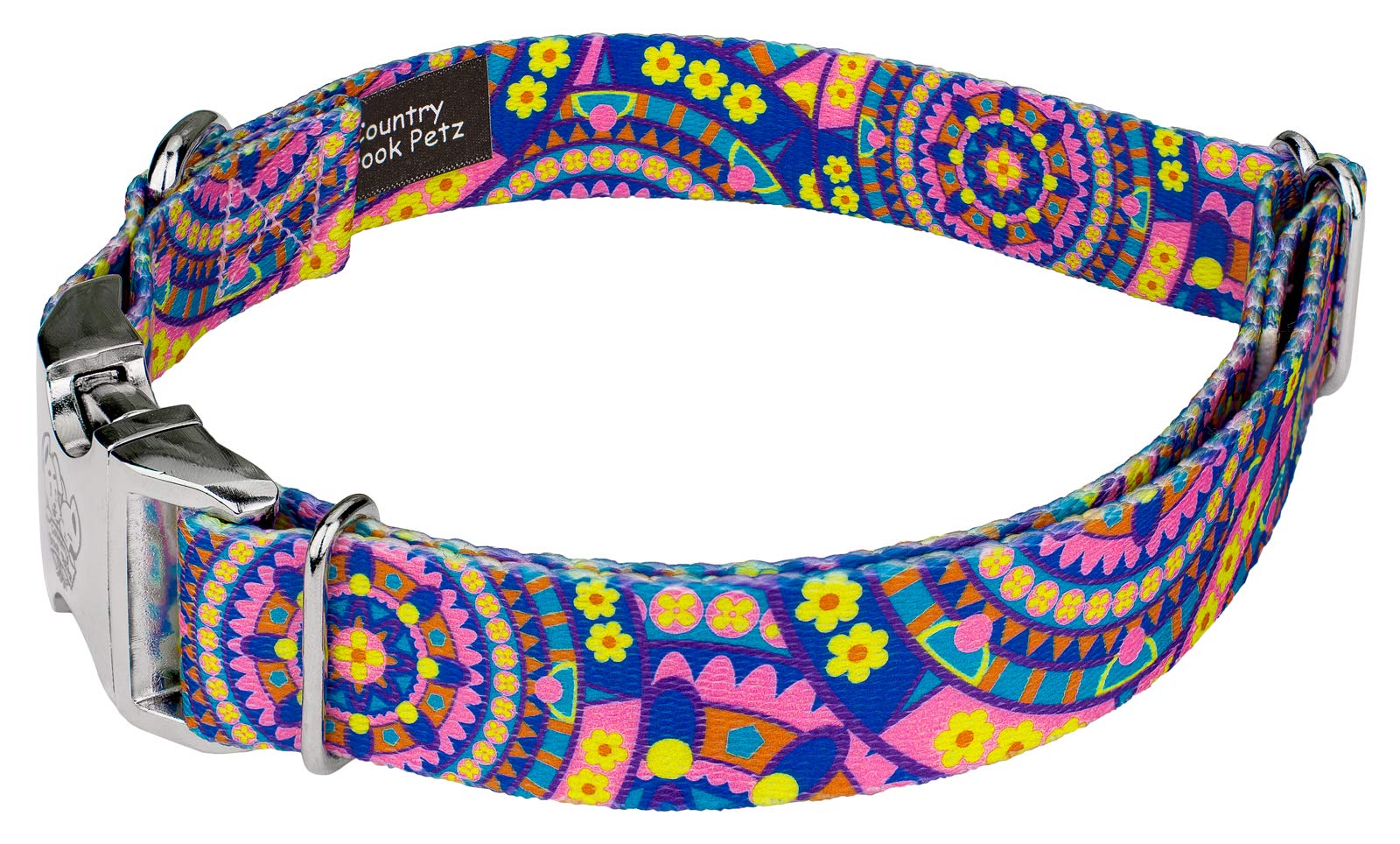Country Brook Petz - Blue Boho Mandala Premium Dog Collar And Leash Set - Groovy Collection Featuring Far Out Designs (1 Inch, M