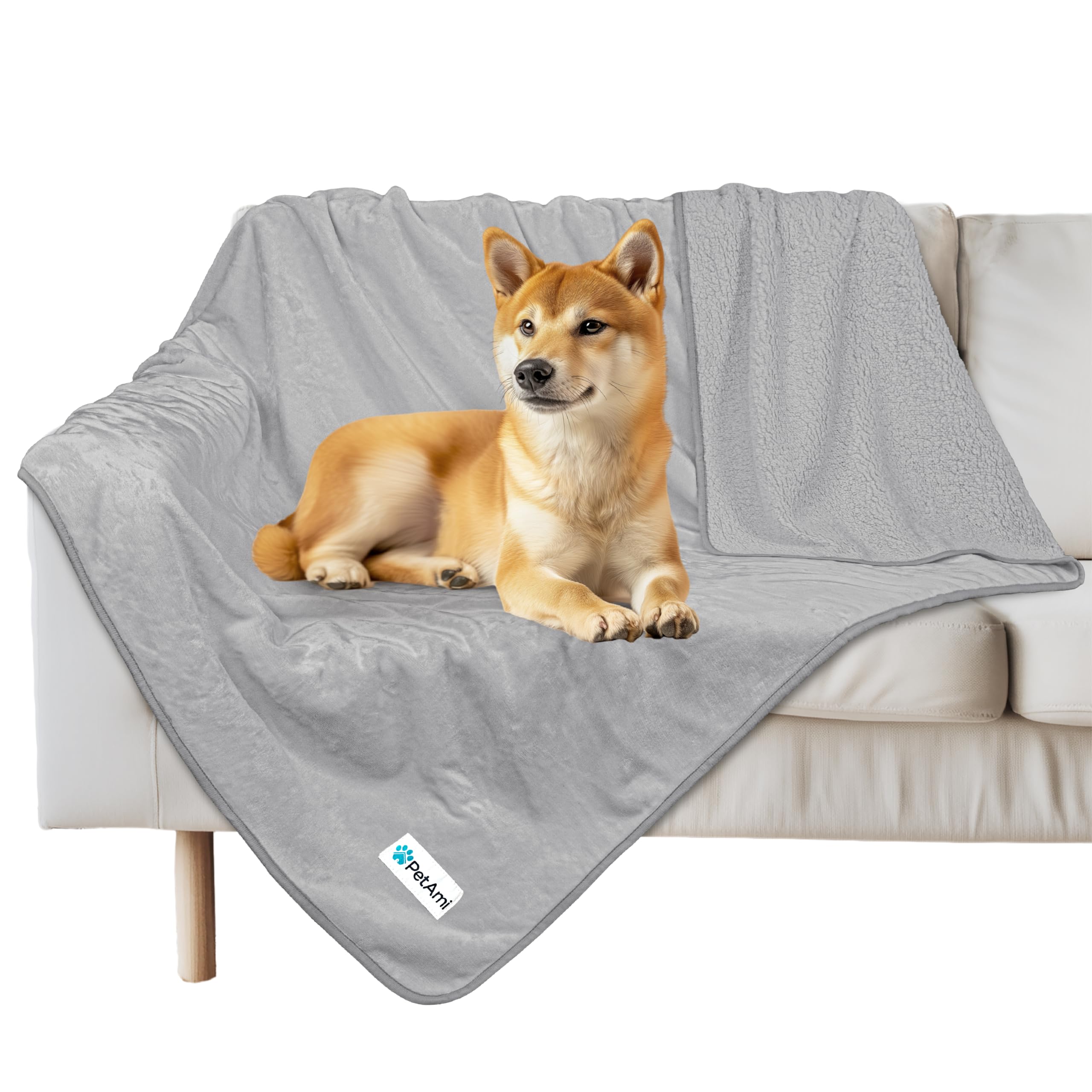 Petami Waterproof Dog Blanket For Extra Large Dogs, Pee Proof Pet Blanket For Bed Couch, Reversible Water Proof Blanket For Puppy Indoor Cat, Soft Dog Crate Cover Washable, Queen 90X90 Light Gray
