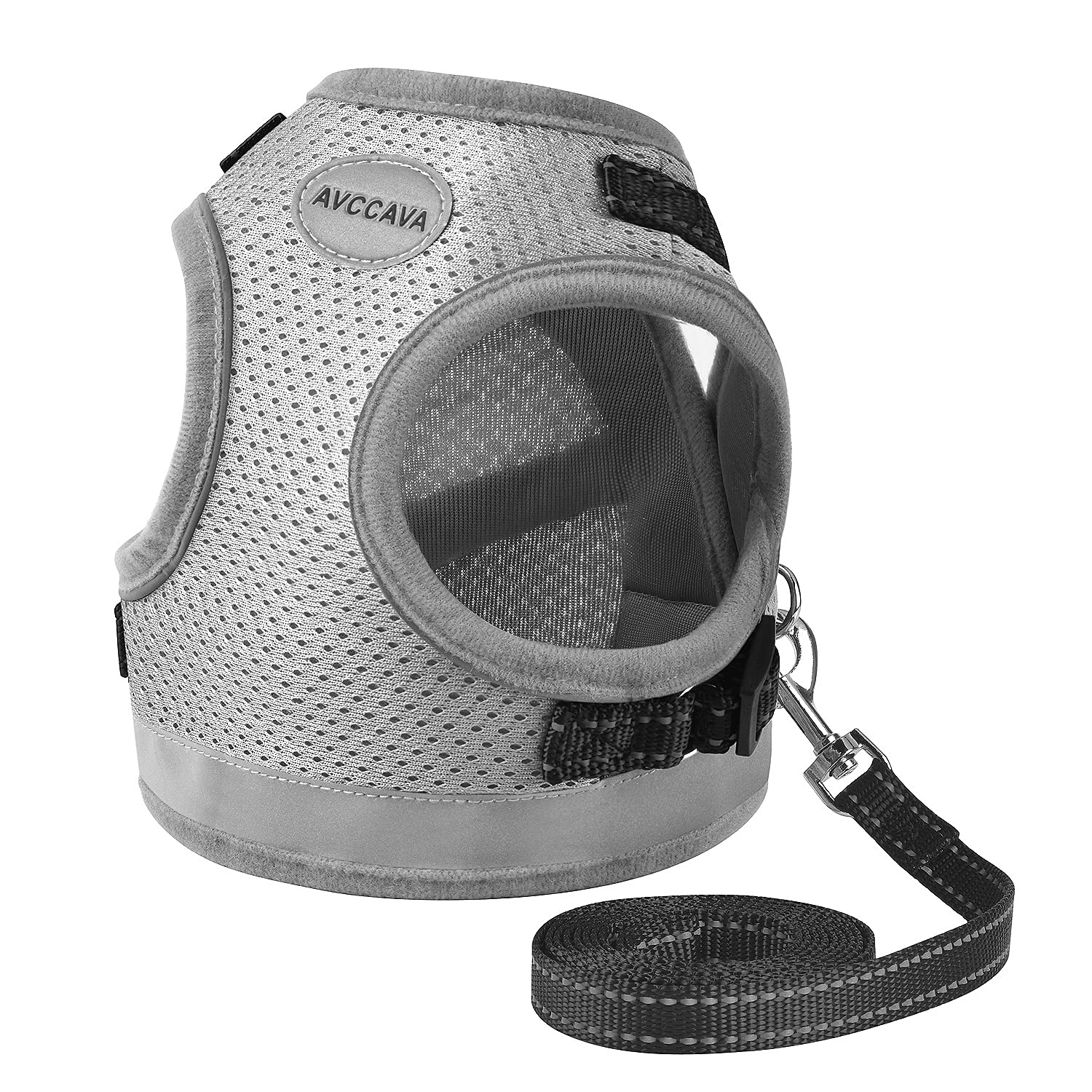 Cat Harness And Leash For Walking, Kitten Escape Proof Harnesses, Adjustable Reflective Puppy Harness With Leashes Set, Easy Adjustable Soft Net Breathable Pet Safety Vest M (Chest: 12' - 14') Grey