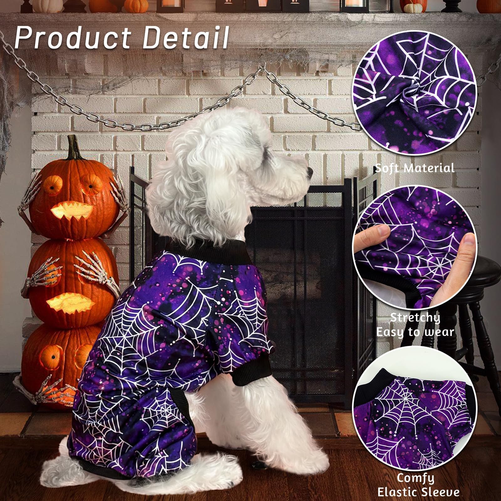 Xpudac Halloween Dog Pajamas For Small Medium Dogs Spider Puppy Costume Soft Pet Clothes Outfit Cat Jumpsuits