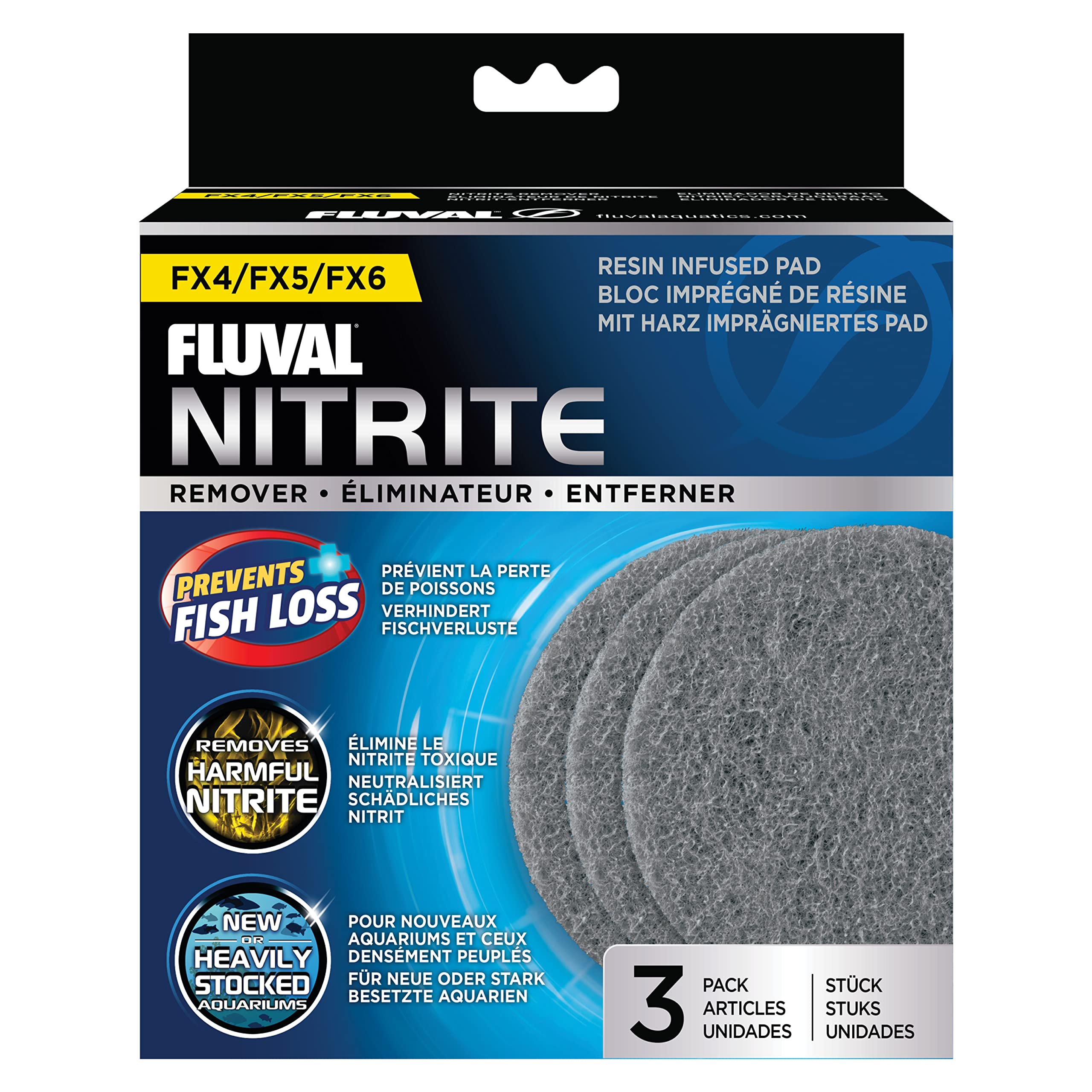 Fluval FX4/FX6 Nitrite Remover Pad, Replacement Aquarium Filter Media, 3Pack