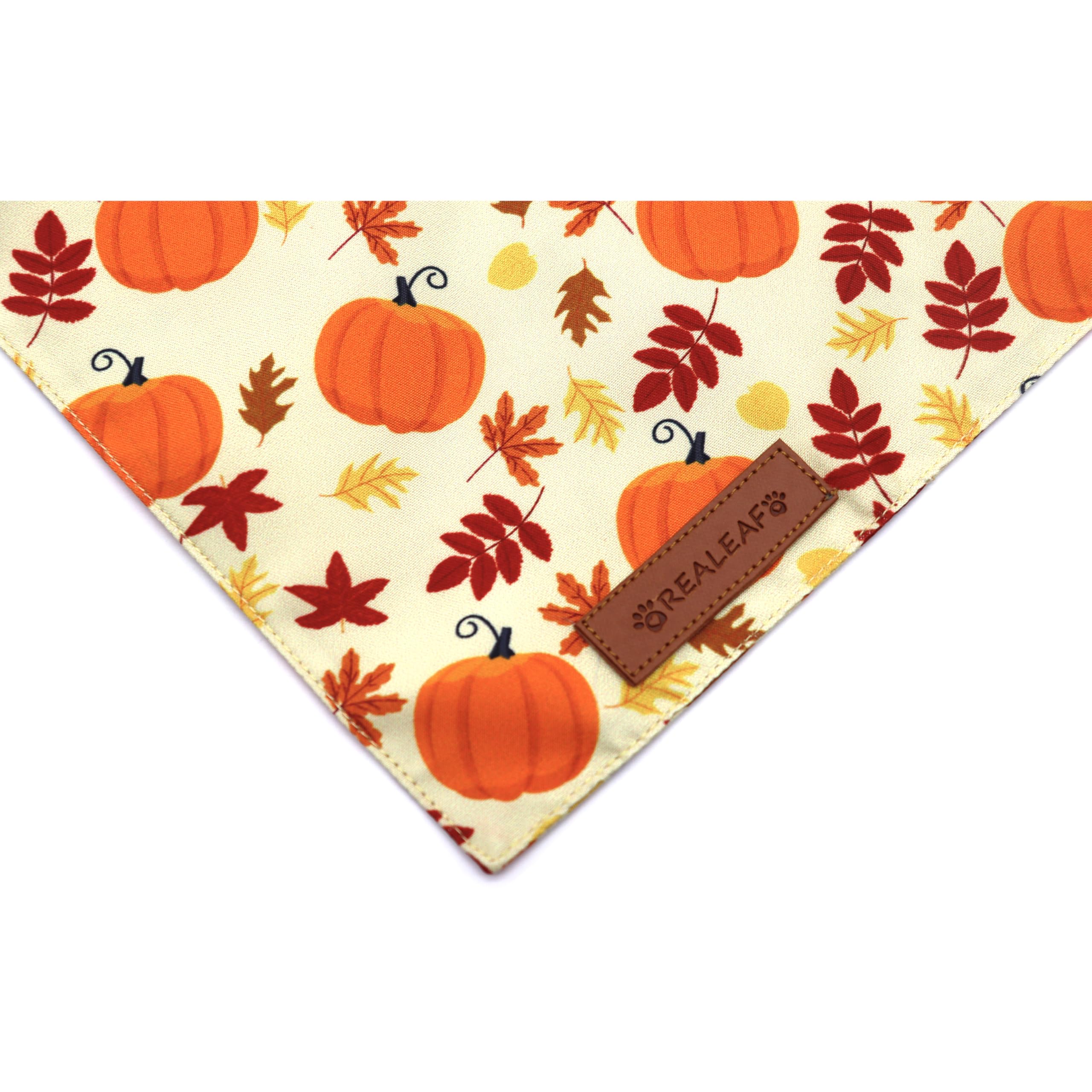 Realeaf Thanksgiving Dog Bandanas 2 Pack, Pumpkins And Happy Thanksgiving Pet Scarf For Boy And Girl, Premium Durable Fabric, Reversible Holiday Bandana For Medium And Large Dogs Pets (Large)
