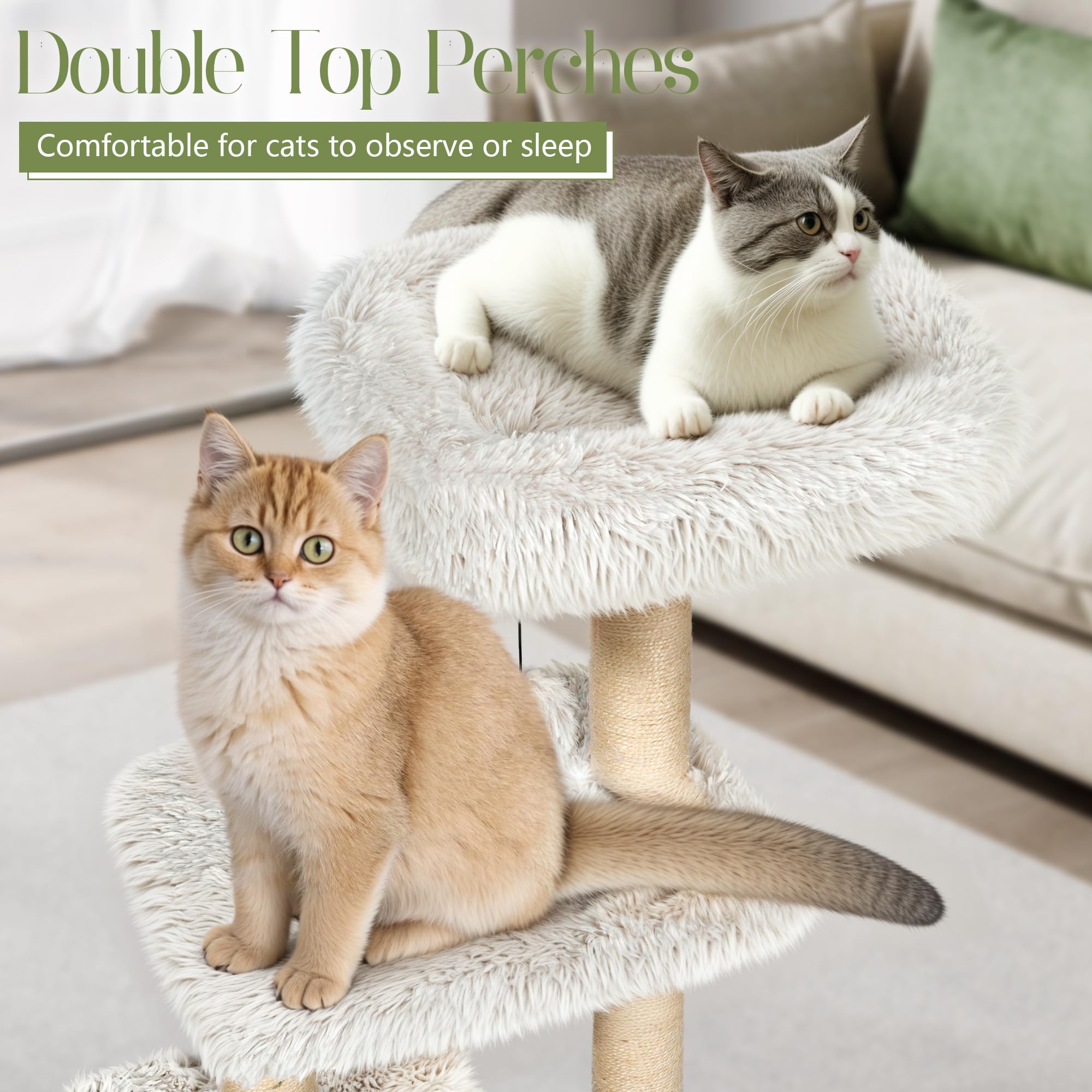 KAMABOKO Modern Cat Tree - 41" Tall Wooden Cat Tower with Condo, Hammock & Perch - White