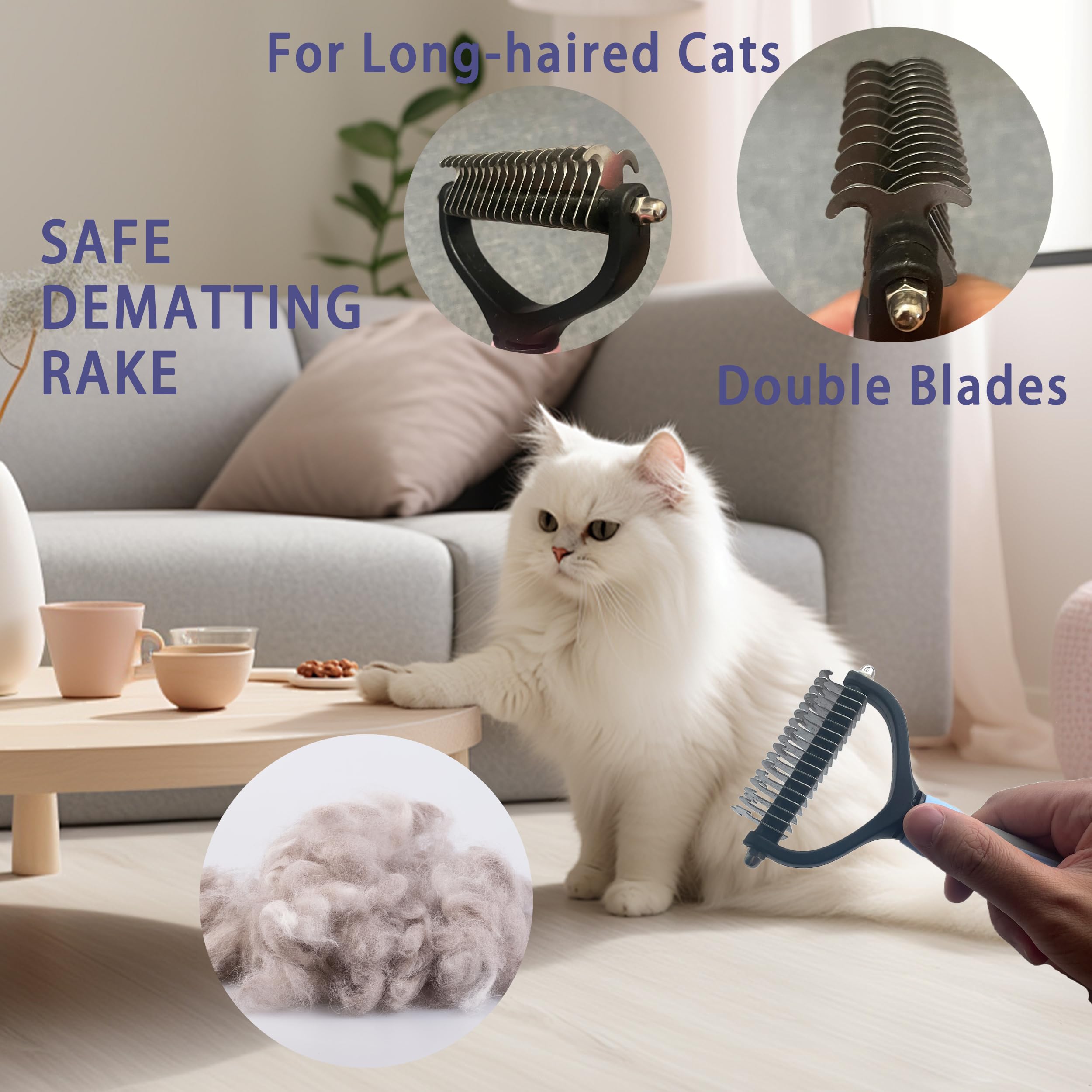 Posapet Cat Grooming Brush Kit 6 Tools - Deshedding & Dematting For Long/Short Hair, Self-Cleaning Slicker Brush With 6-In-1 Fle