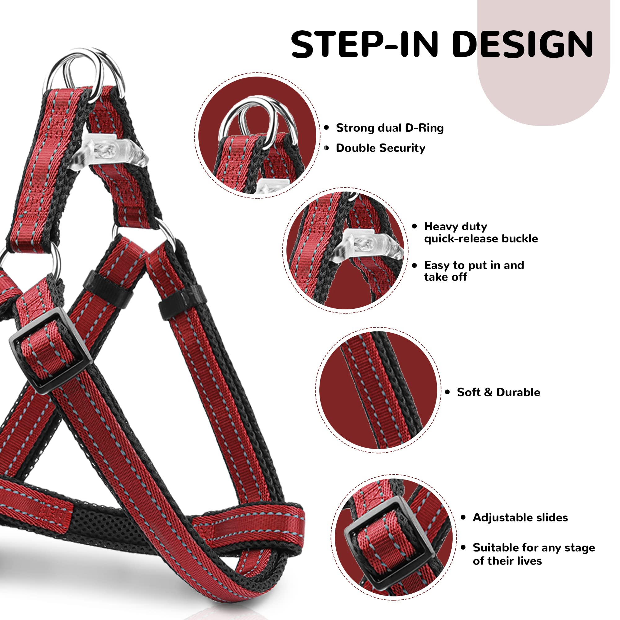 Reflective Dog Harness Collar Leash Set, No Pull Harness For Large Sized Dog, Quick Release Buckle Puppy Harness For Walk, Run,