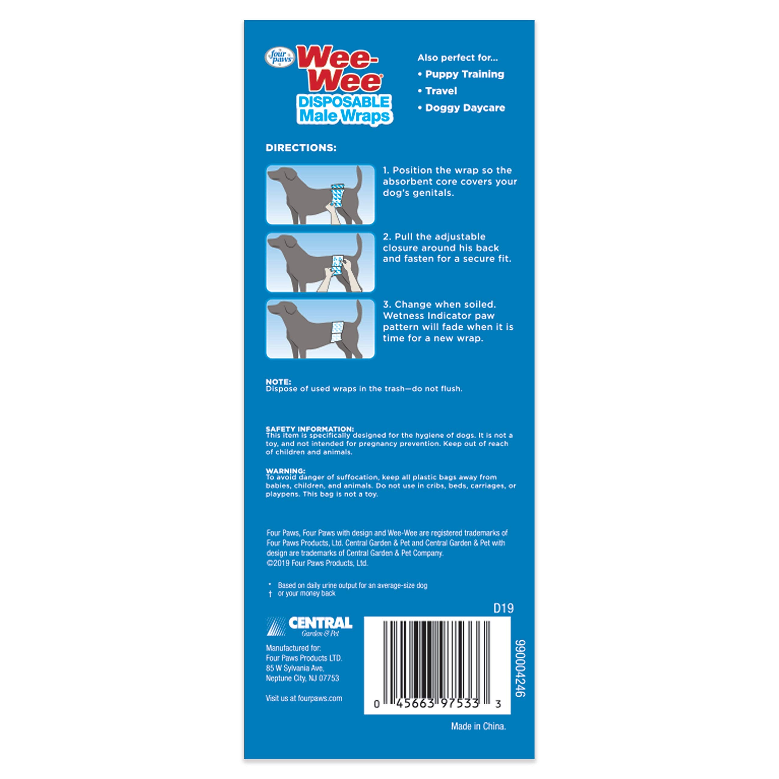 Four Paws Wee Wee Disposable Male Dog Wraps Medium/Large
