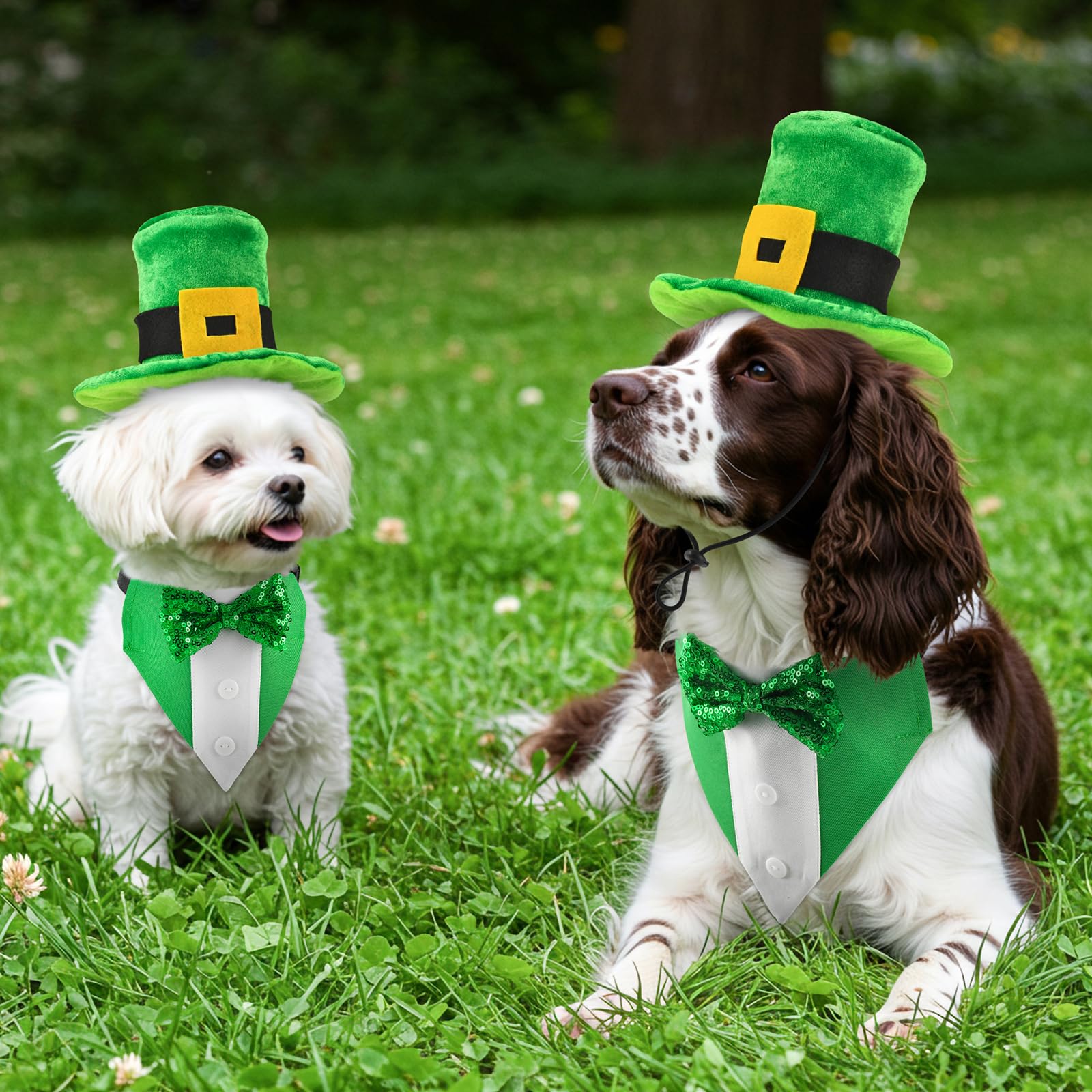 Shurung St. Patricks Day Dog Tuxedo With Green Bowtie Pet Irish Leprechaun Hat With Belt Buckle Dog Patricks Costume Set Lucky T