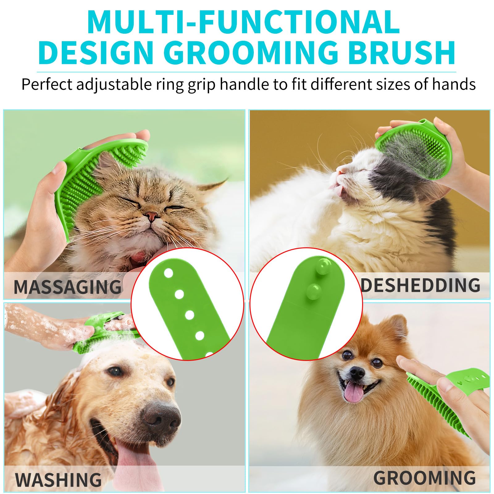 Comotech 6PCS Dog Bath Brush & Dog Toothbrush | Adjustable Handle Shampoo Brush & Scrubber for Short & Long Haired Dogs & Cats |