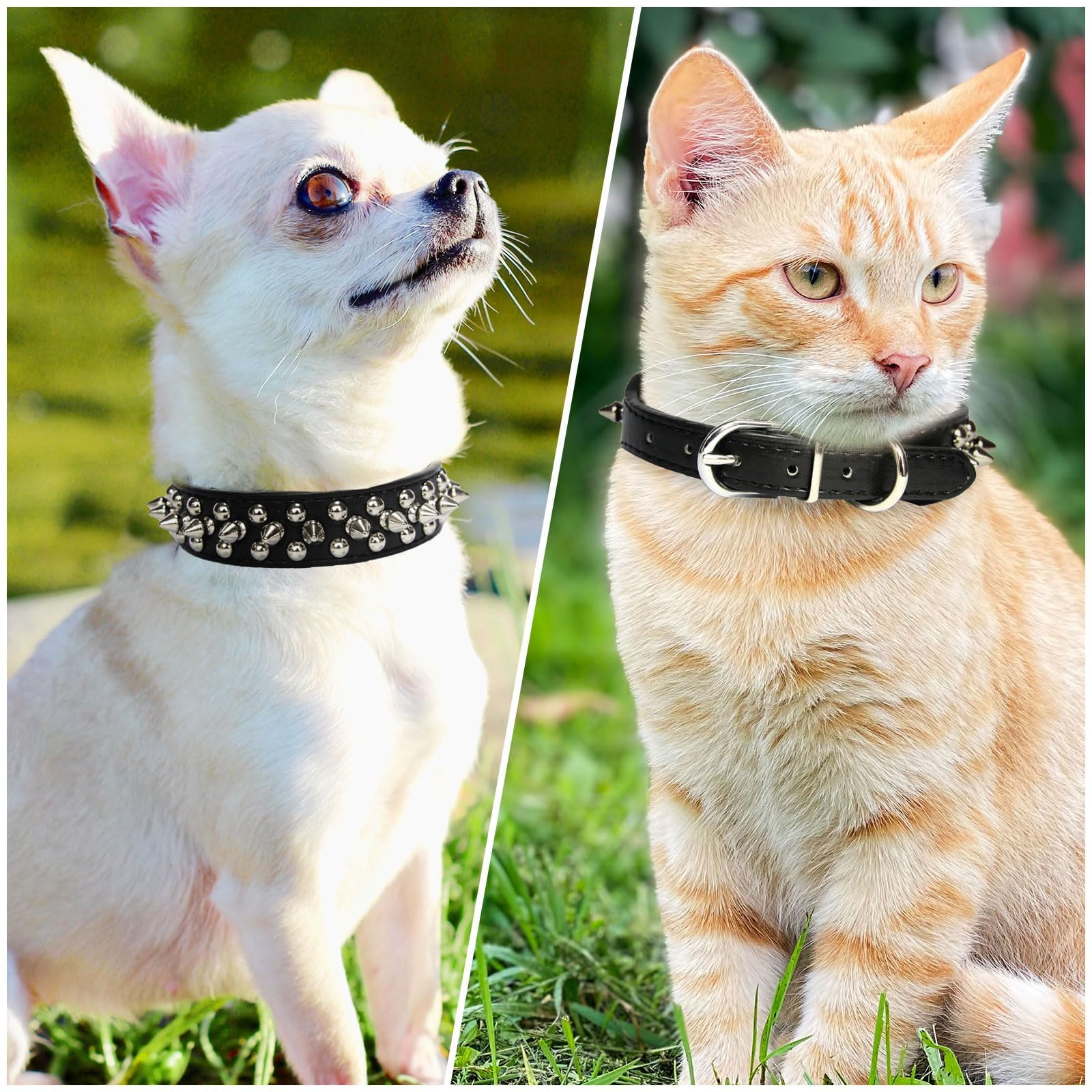 Doggyzstyle Small Spiked Black Dog Cat Collar For Small Medium Dogs Boy Male - Adjustable Studded Puppy Collars - Soft Padded Pu