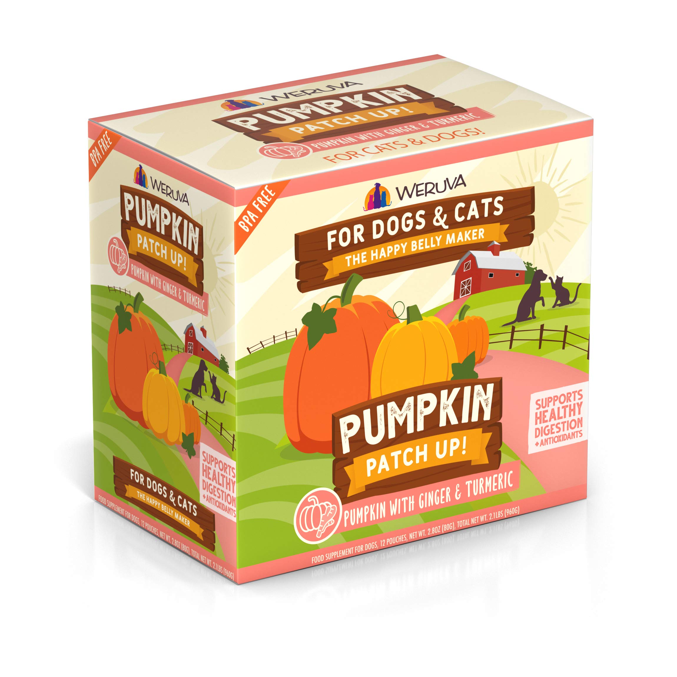 Weruva Pumpkin Patch Up!, Pumpkin with Ginger & Turmeric for Dogs & Cats, 2.8oz Pouch (Pack of 12)