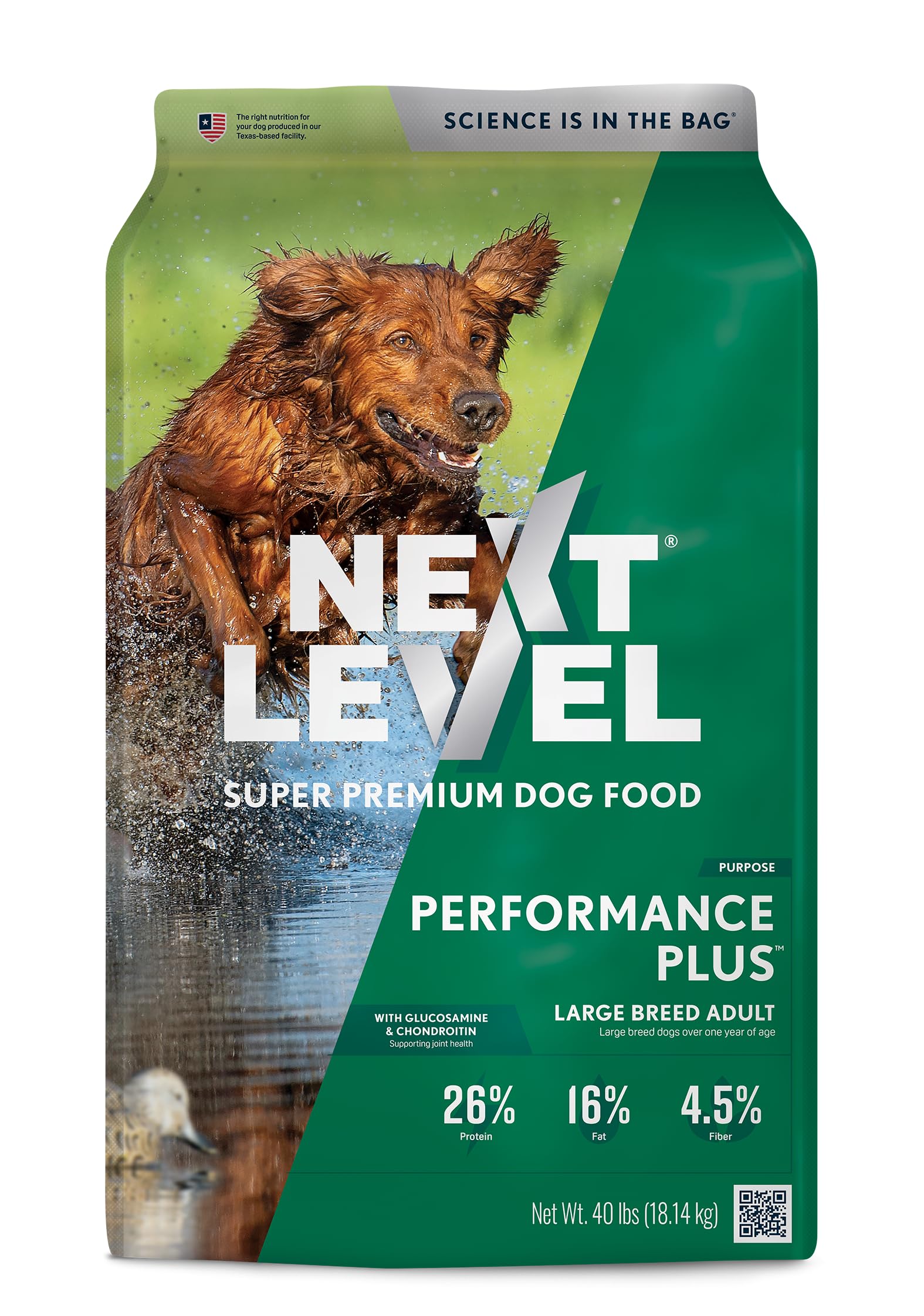 Next Level Super Premium Dog Food - Performance Plus - Dry Kibble for Active Adult Dogs - 26% Protein, Beef, Pork, Fish, Chicken