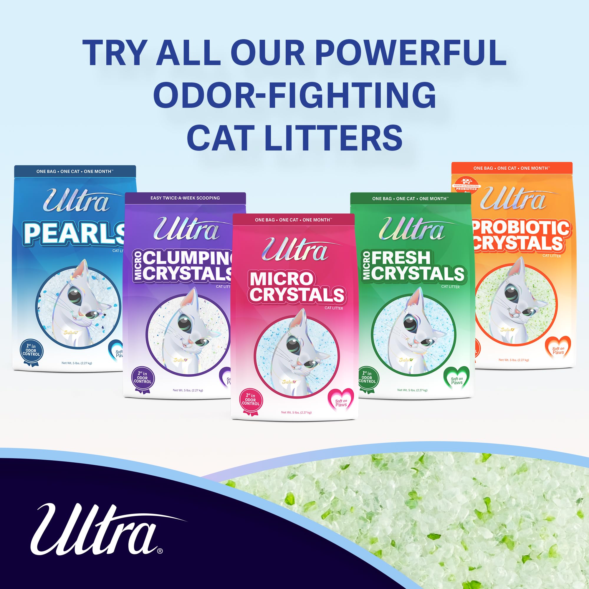 New Ultra Probiotic Micro Crystals Cat Litter - 99.9% Dust Free, Soft On Paws, Fragrance Free - 5 Lbs.