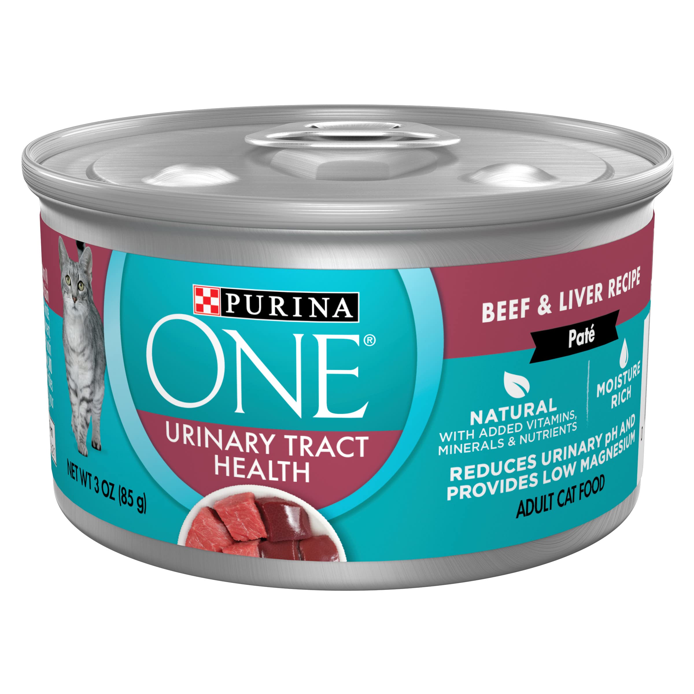 Purina ONE Urinary Tract Health, Natural Pate Wet Cat Food, Urinary Tract Health Beef & Liver Recipe - (Pack of 24) 3 oz. Pull-T