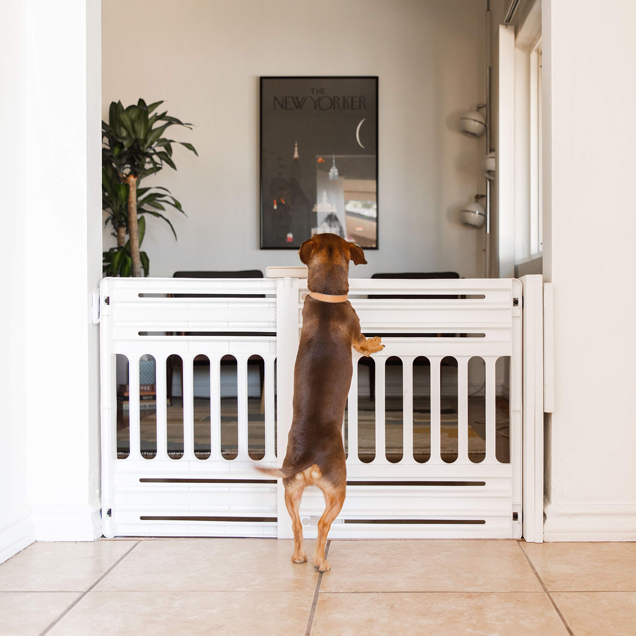 Iris Usa 24'- 39' Dog Gate, Plastic Pet Gate Indoor, Expandable, Portable Dog Gate For Doorways, 25' H, White