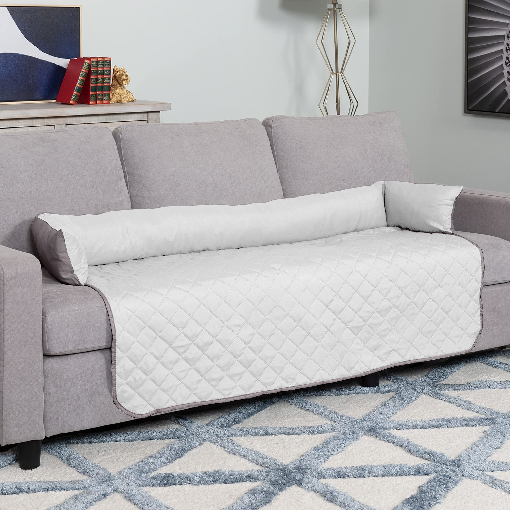 Furhaven Water-Resistant & Reversible 54' Wide Seat Cover Protector For Dogs & Cats, Perfect For Couches, Beds, & Car Seats - Sofa Buddy Bolster Seating Protector - Gray/Mist, Extra Large/Xl