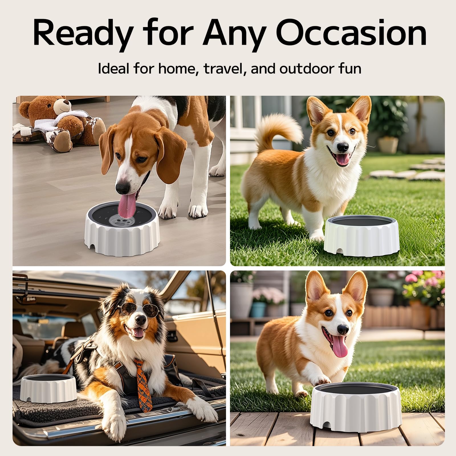 Famigreta Dog Water Bowl 70Oz/2L Large Capacity Water Dispenser No Spill Non Slip No Splash Pet Slow Feeder No Drip Vehicle Carr