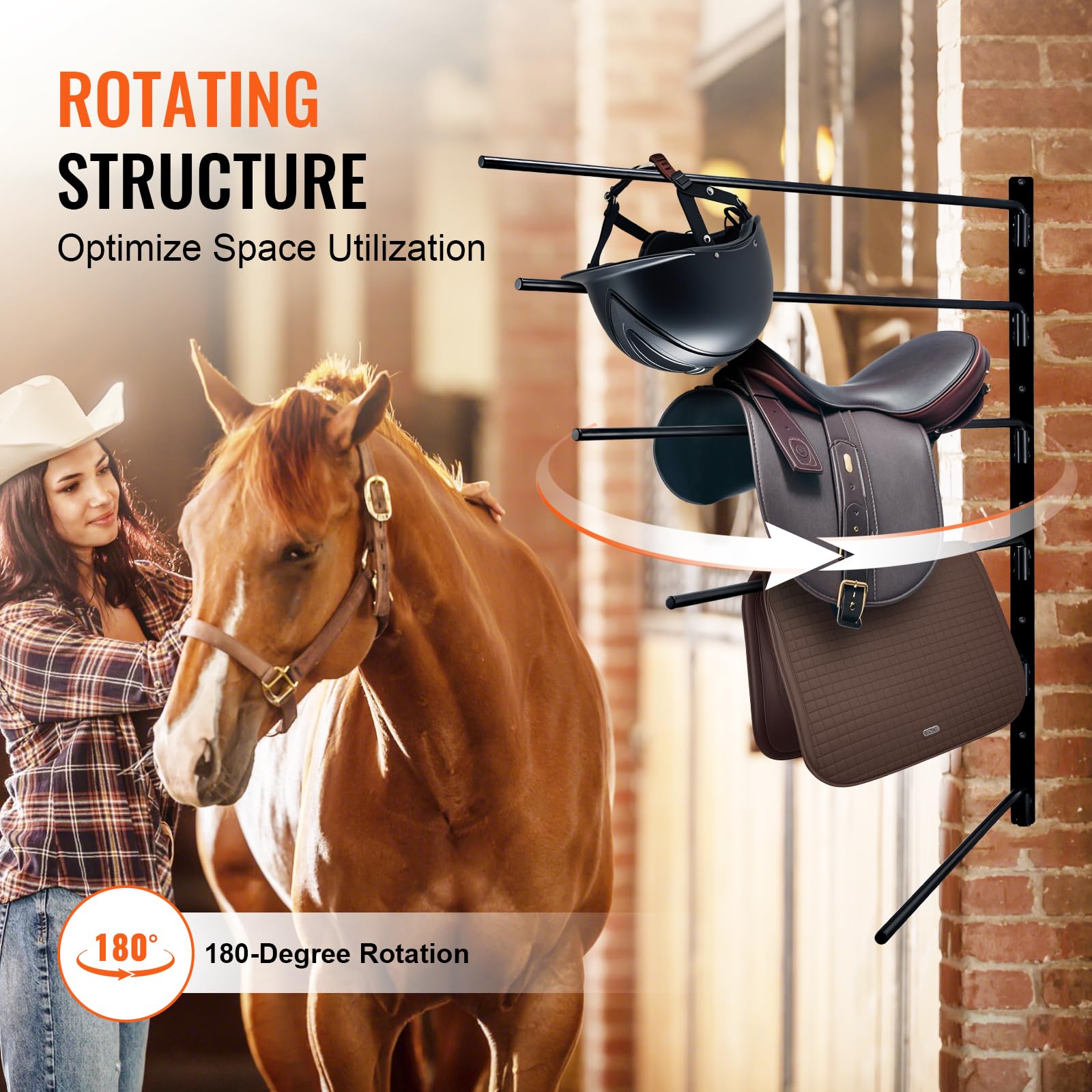 VEVOR Wall Mounted Saddle Rack, Swing Out, Six Tiers, 30.9x29.9x5.5 in, Black, Model TI-060, Space Saving Tack Room Organizer