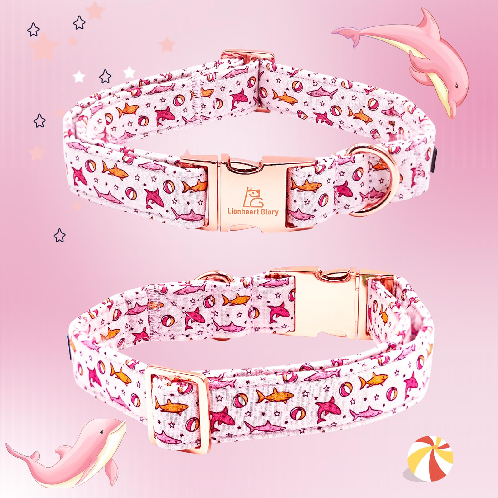Lionheart Glory Shark Print Pink Spring Summer Collar - Adjustable For Medium Dogs