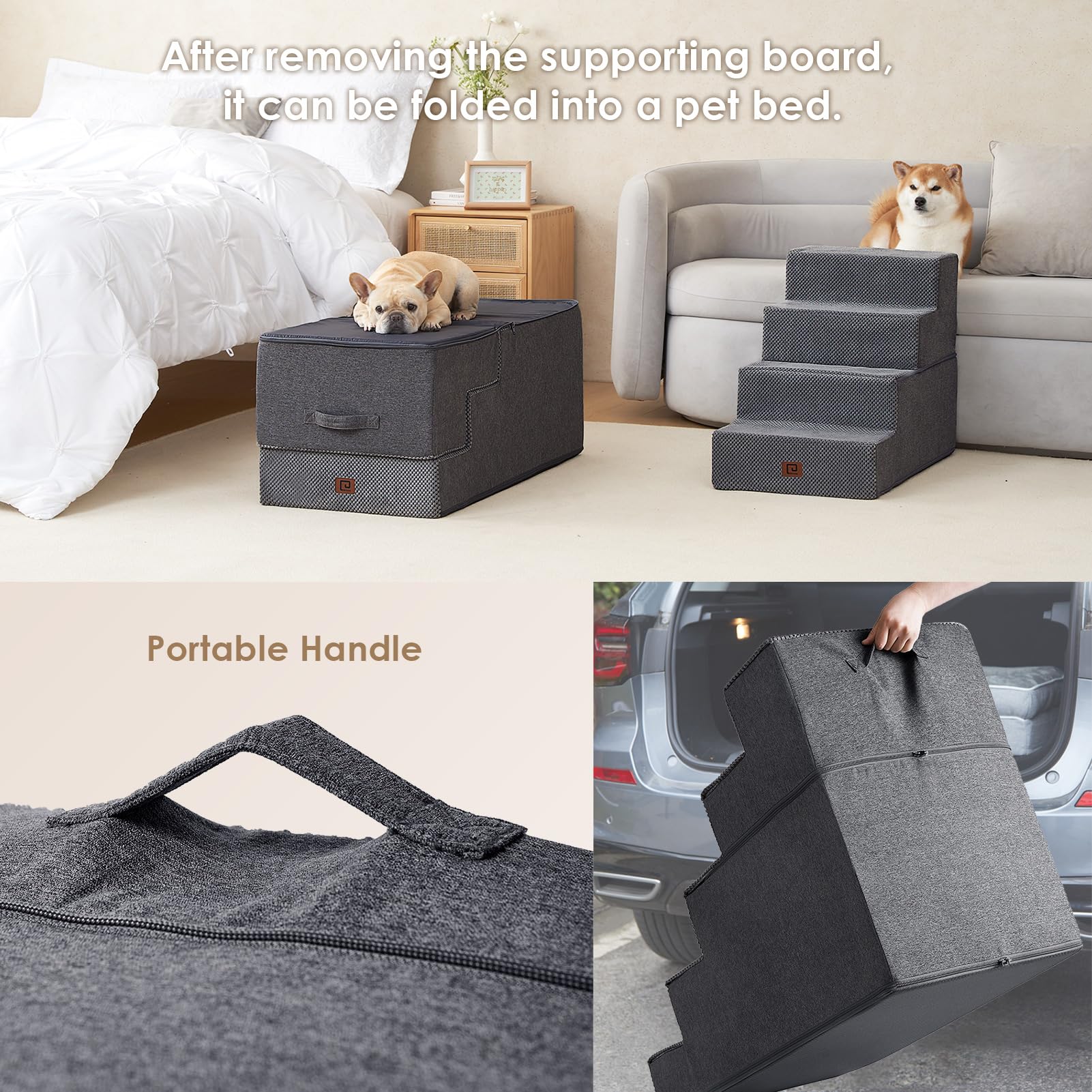 Eheyciga Dog Stairs For High Bed 25”H, 5-Step Extra Wide Dog Steps For Bed, Pet Steps For Small Dogs And Cats, Non-Slip Balanced Dog Indoor Ramp, Grey