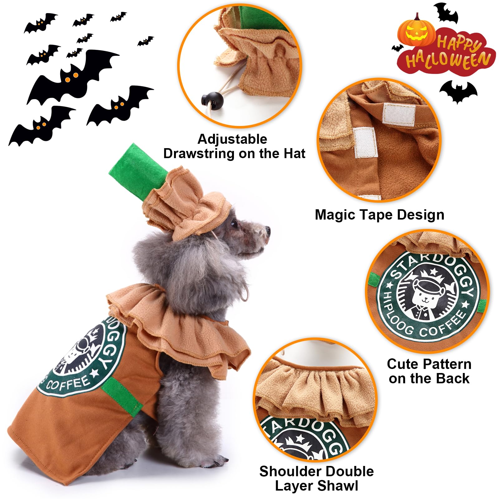 Latte Dog Costume Dog Halloween Costume, Coffee Dog Costumes Halloween Christmas Pet Cat Costume, Pet Costumes For Small Medium