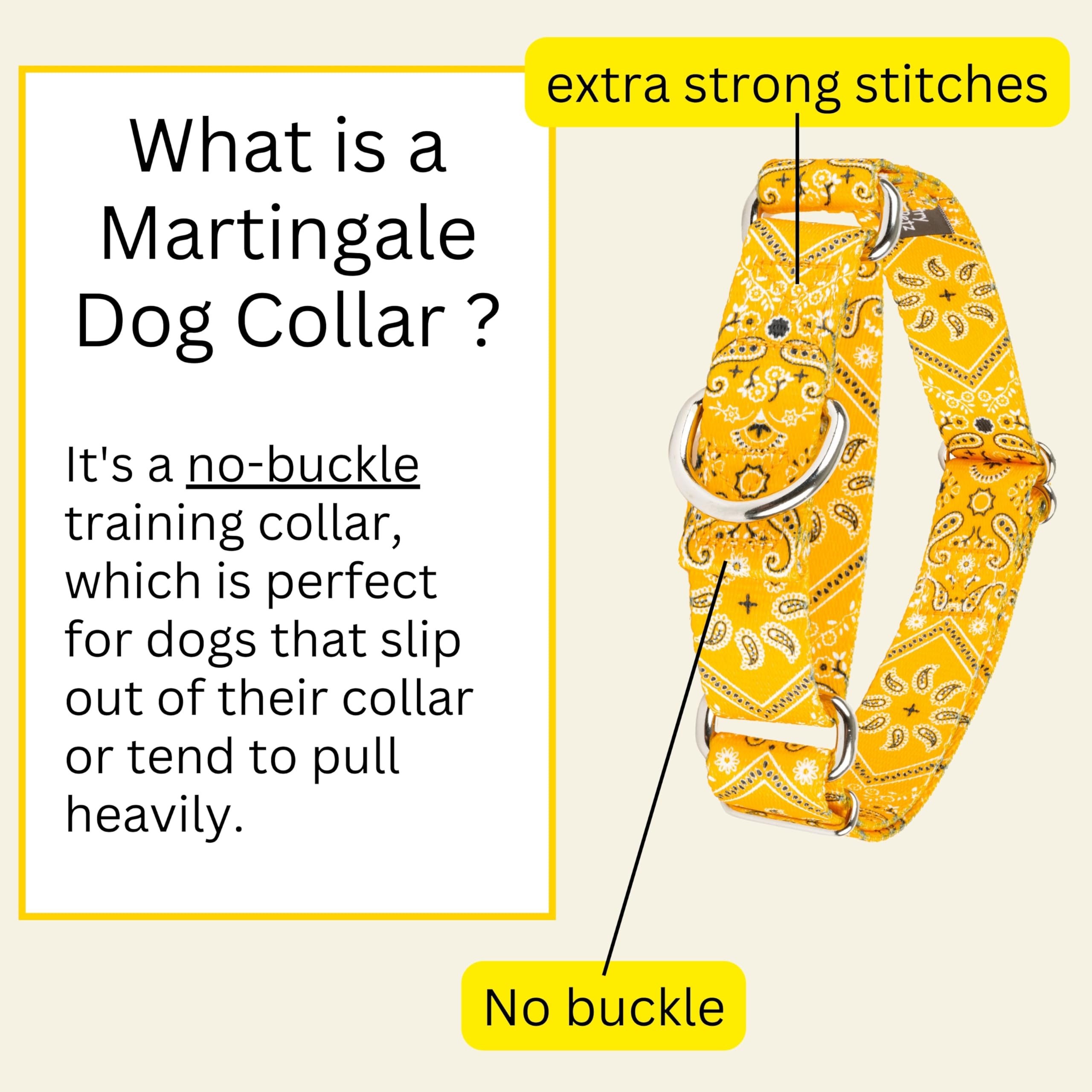Country Brook Petz - Yellow Bandana Martingale Dog Collar - Country And Western Collection Featuring Rustic Designs (1 Inch, Med