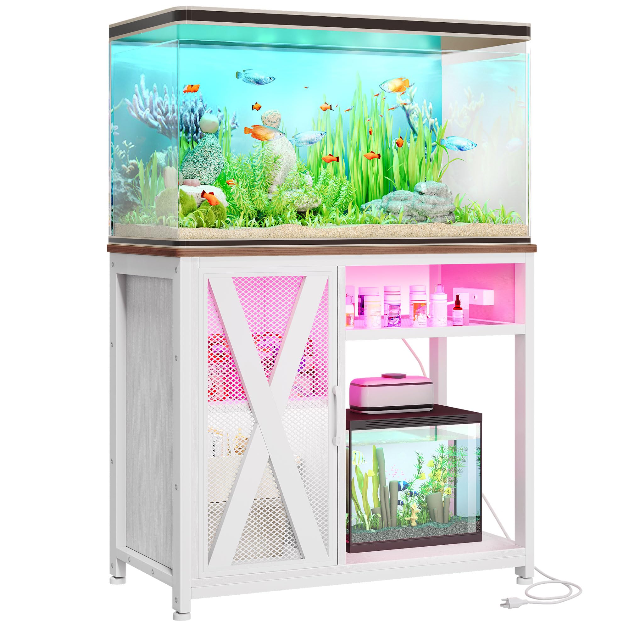 YITAHOME Fish Tank Stand with Power Outlets & LED Light, 40-50 Gallon Metal Aquarium Stand with Cabinet for Fish Tank Accessorie