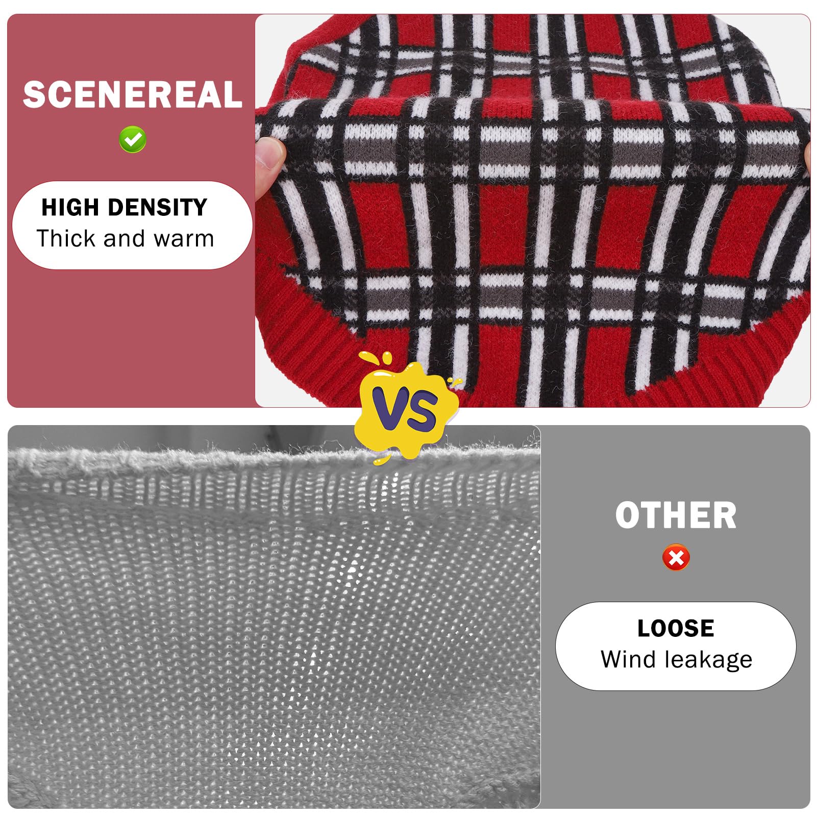 Scenereal Large Pullover Sweater, Big Cable Knitwear Sweatershirt For Winter, Classic Plaid Turtleneck Thick Warm Clothes For La