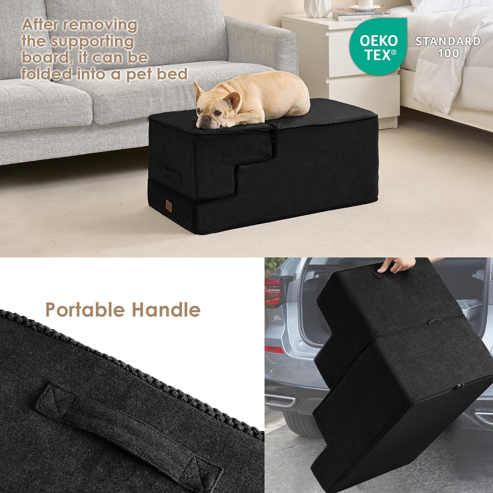 Eheyciga Dog Stairs For High Bed 22.5”H, 5-Step Dog Steps For Bed, Pet Steps For Small Dogs And Cats, Non-Slip Balanced Dog Indoor Ramp, Black